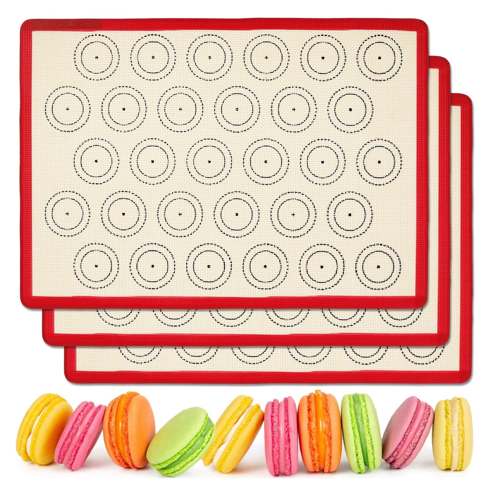 Tappetino in silicone per macaron Tappetino da forno in silicone for macaron, 3 pezzi, riscaldamento uniforme, tappetino for biscotti, antiaderente, for pasticceria, cucina, for stendere l'impasto