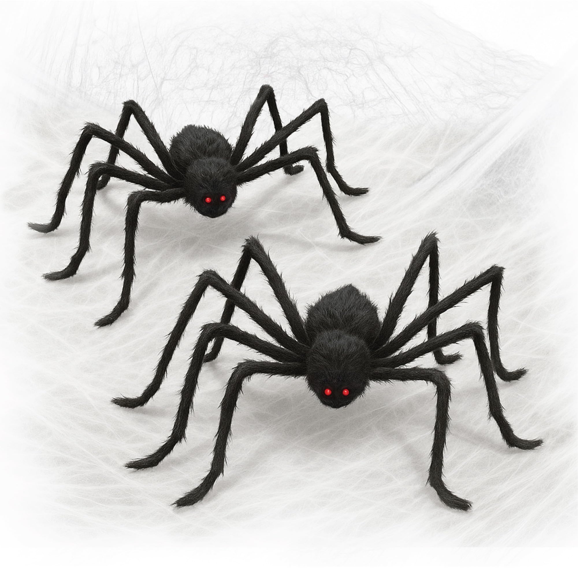 X-Protector Halloween Giant Spider - 2 PCS Pack Big Halloween Spider Decorations - Large 70" Outdoor Spiders Decor - Black Scary Indoor Party Decoration with Red Eyes & Bendable Legs!-image-2