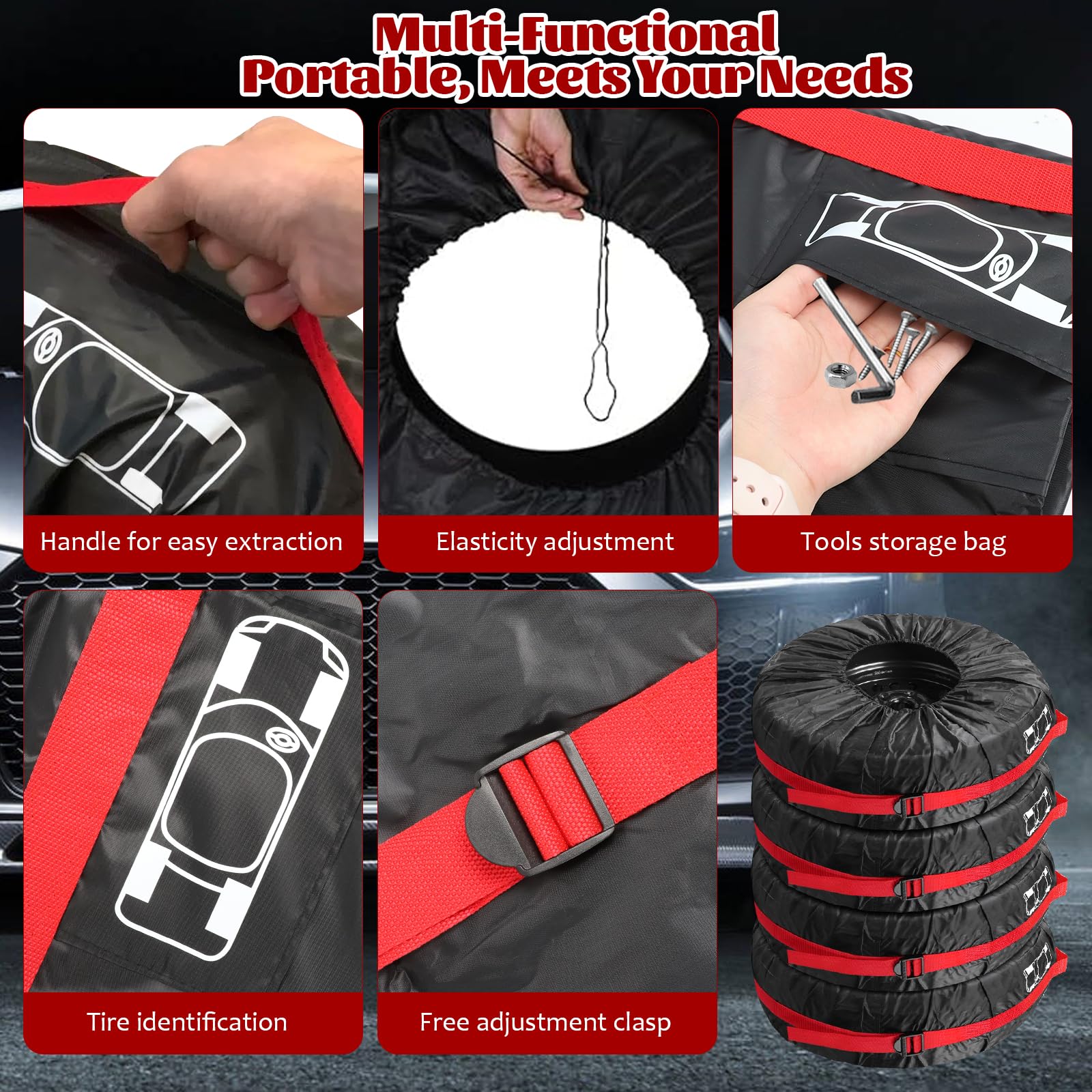 Lot De 4 Housses De Protection Pour Pneus 18-22 Pouces - Imperméables, Anti-poussière - Avec Poignées De Transport