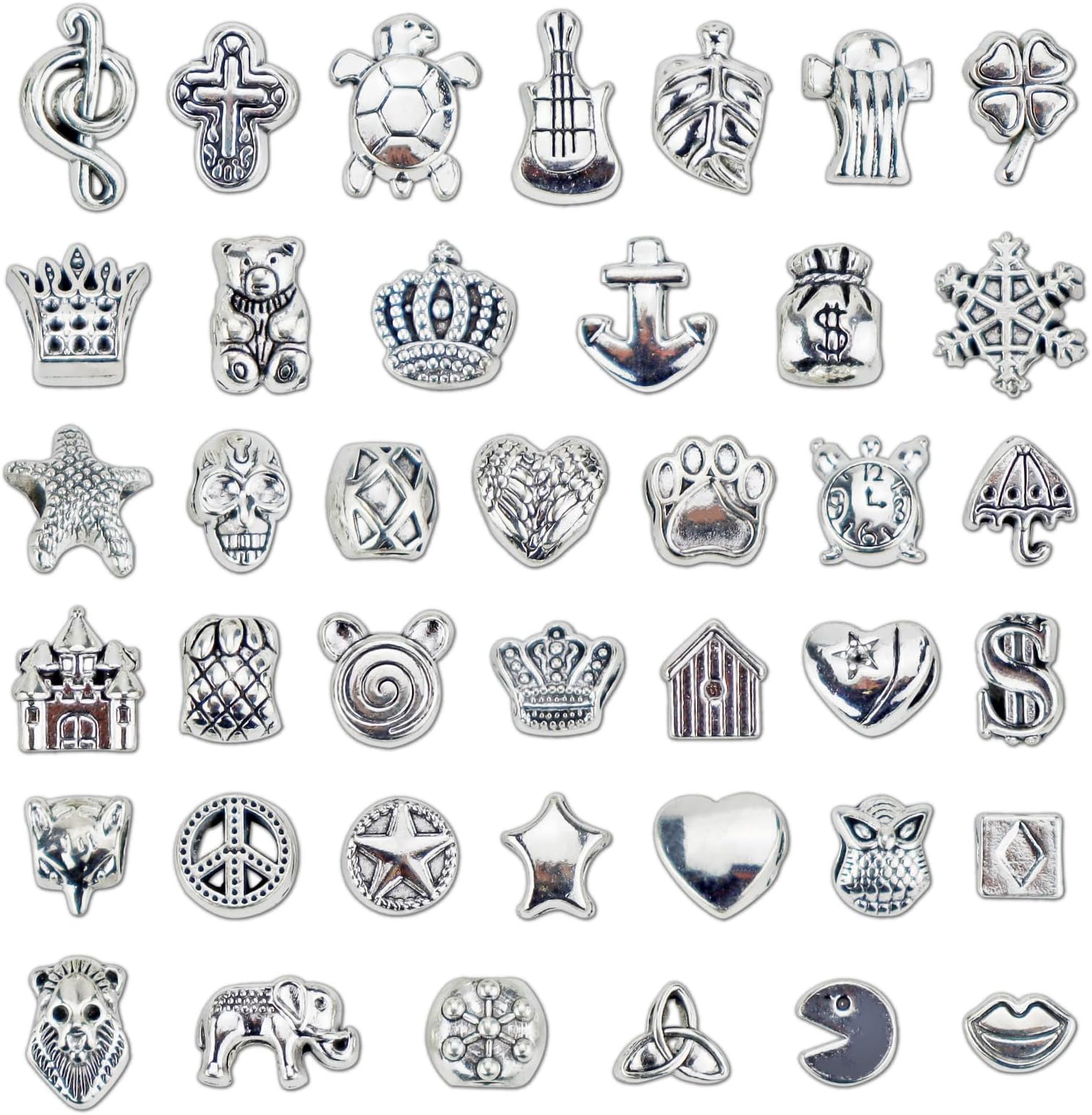 JIALEEY Wholesale Bulk Mix 40 Pcs Tibetan Silver Tone Color Spacer Loose Beads Fit European Charm Bracelet Lot for Jewelry Making Findings DIY