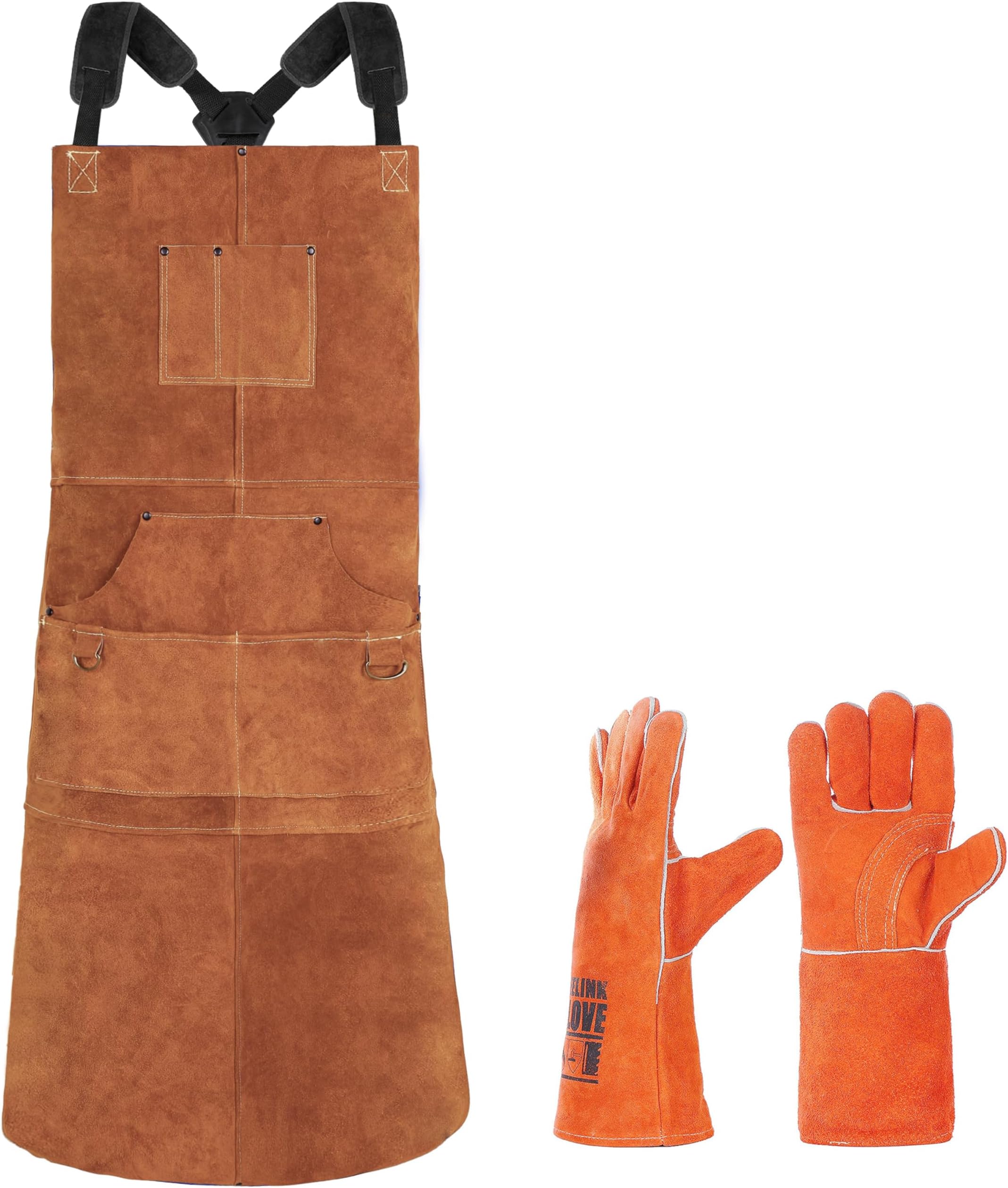 Welding Apron for Men with Welding Gloves - Heat & Flame-Resistant Leather Work Shop Blacksmith Aprons