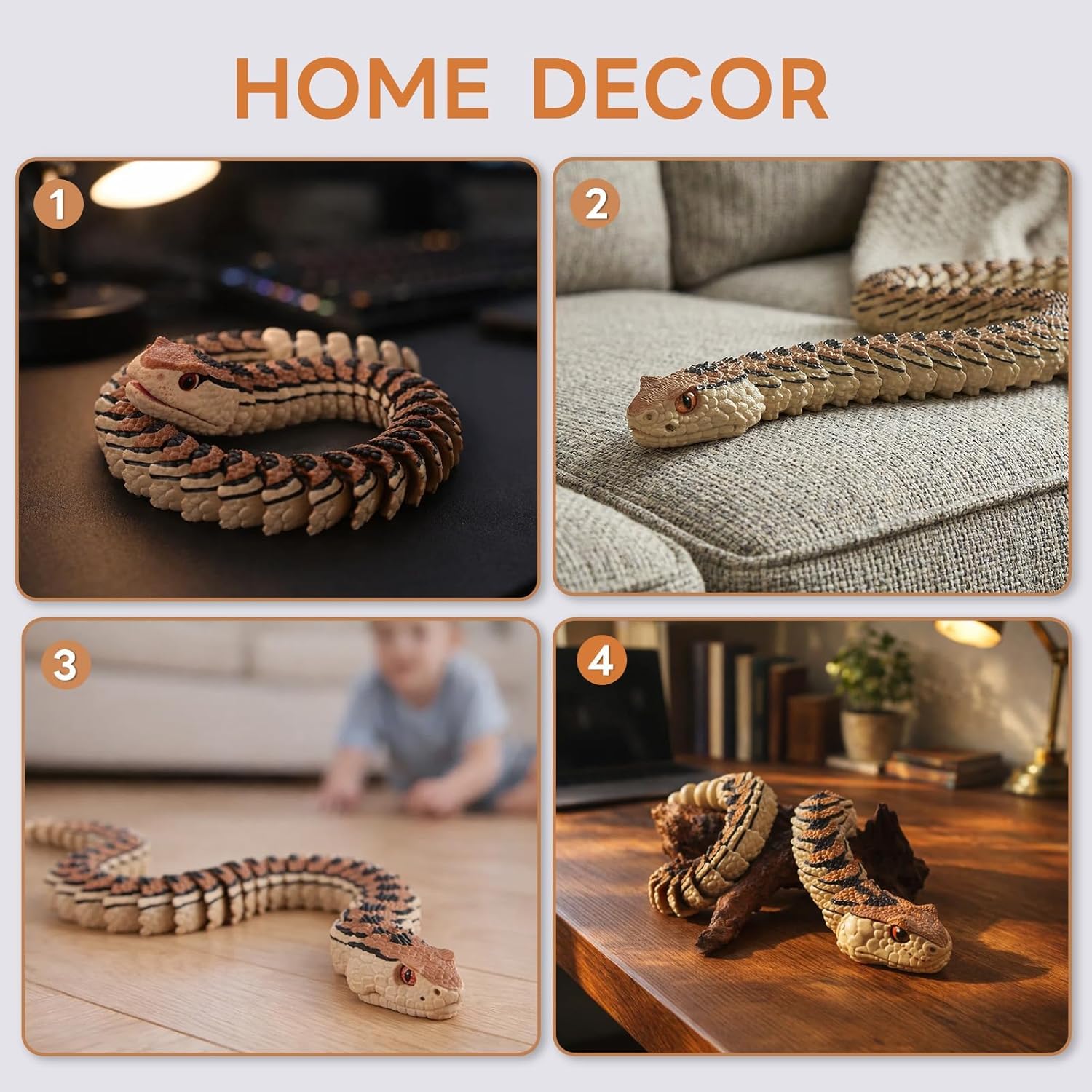 Yipintang 3D Printed Rattlesnake Model - 18 inches Fully Articulated Desert Serpent - Detailed Collectible & Home Decor - Flexible Desk Fidget & Display Figurine