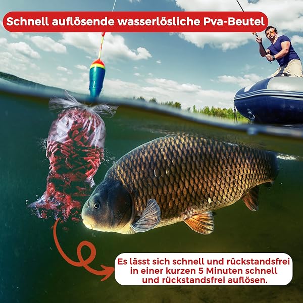 Realure Lot de 100 sachets PVA pour pêche à la carpe, sacs PVA à dissolution rapide pour bouillettes, carpe, nourriture, maïs en conserve, farine de poisson, pellets, 50 x 100 mm, 70 x 100 mm - 3