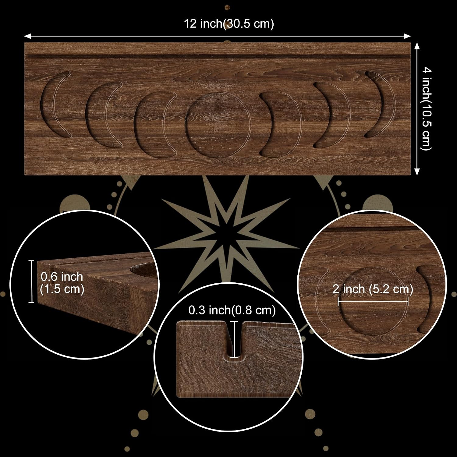Wooden Tarot Card Holder with Waxing Moon Phase (Black Acacia)