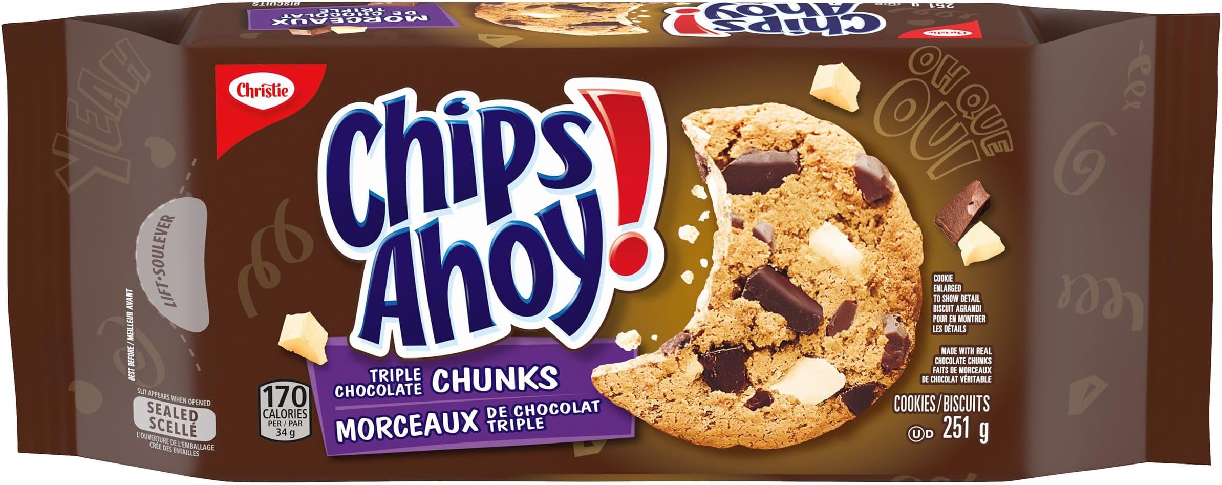 Christie Chips Ahoy Triple Chocolate Chunks Chip Cookies, 251g/8.9oz - Indulgent Chocolate Chip Treats