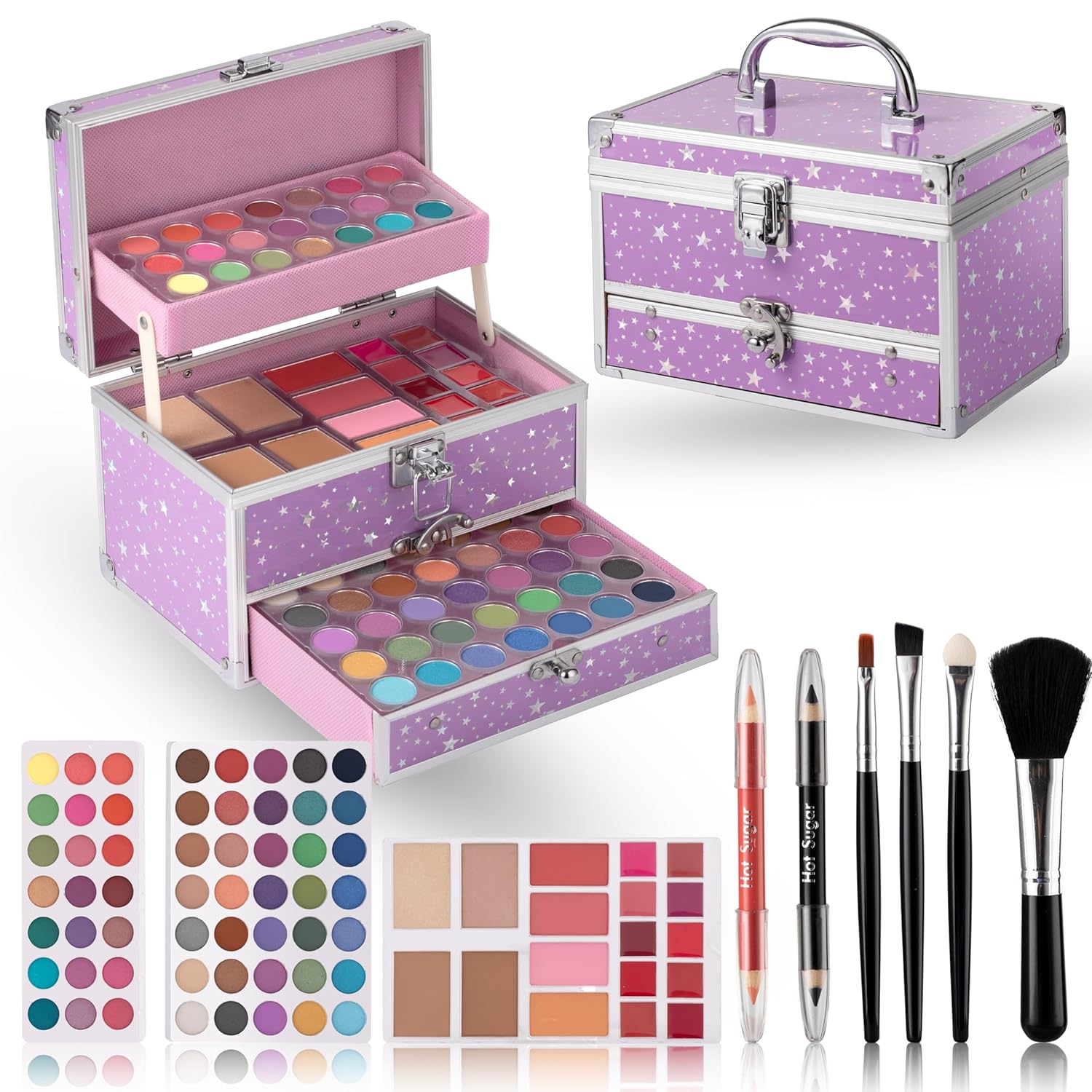 Hot Sugar Makeup Kit for Teens with Train Case, Portable Beginner Makeup Gift Set, Makeup Beauty Kit for Girls (PURPLE) Hot Sugar Makeup Kit for Teens with Train Case, Portable Beginner Makeup Gift Set, Makeup Beauty Kit for Girls (PURPLE)