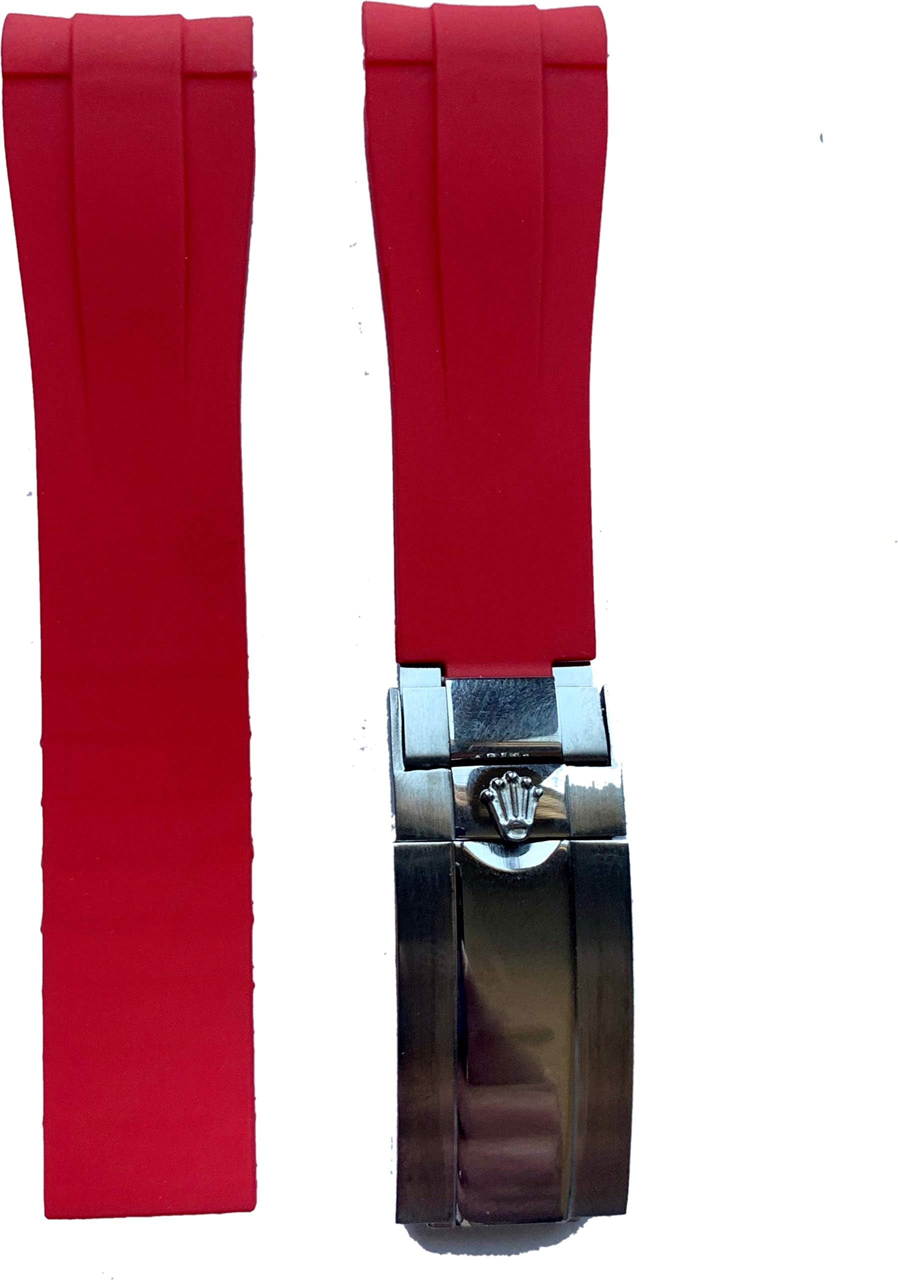 20mm Vulcanized RED Rubber Strap for Rolex Watches 116610, 116622, 126710