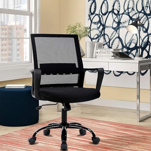 Meet perfect Silla de oficina ergonómica de escritorio para computadora, respaldo medio con reposabrazos y soporte para la espalda, moderna silla
