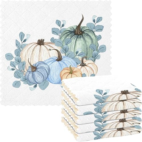 VIGTRO Toallas de cocina de otoño con diseño de calabaza azul acuarela, súper absorbentes, trapos de cocina de primera calidad para cocina, paños