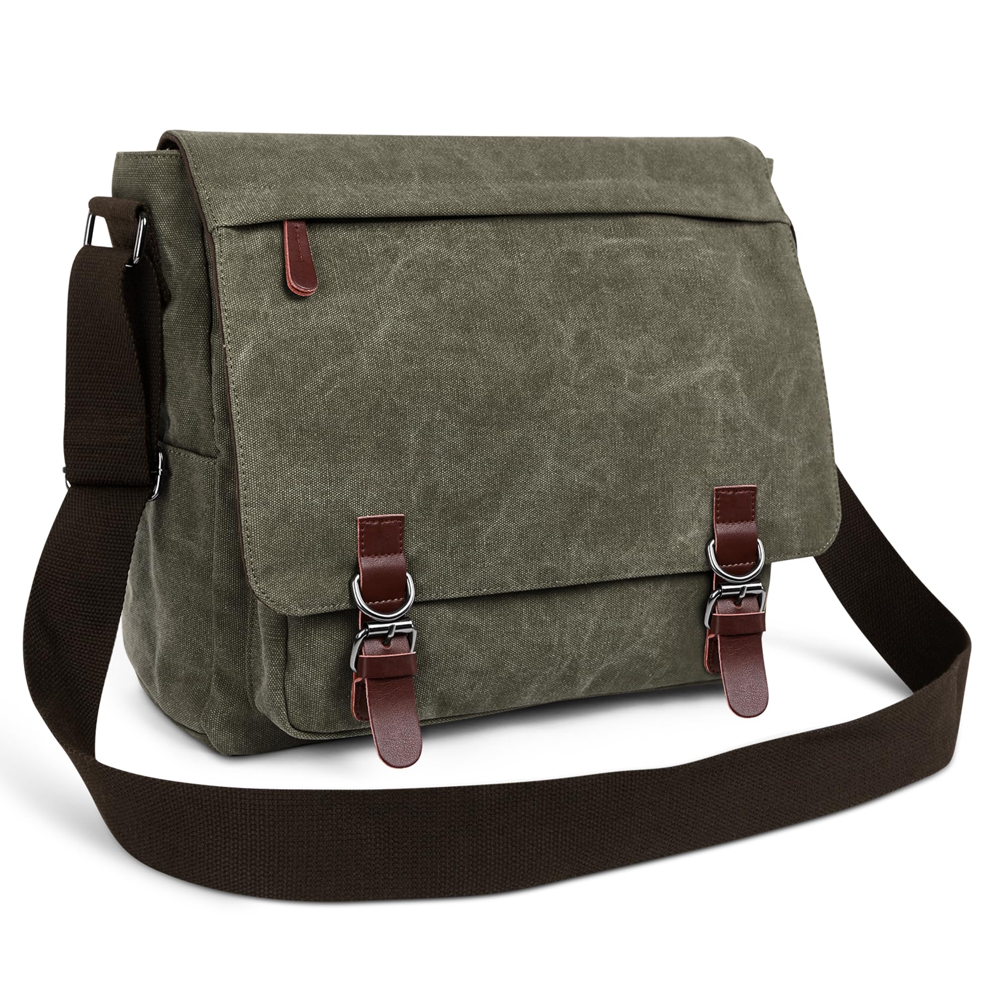 Moda Bolso de Bandolera Hombres Bolsa de Hombro Lona para Viaje Escolares Trabajo Bolsos 13.3 Pulgadas Portátil Cruzados Bolsa de Ordenador Hombres Lona Messenger Bag Verde