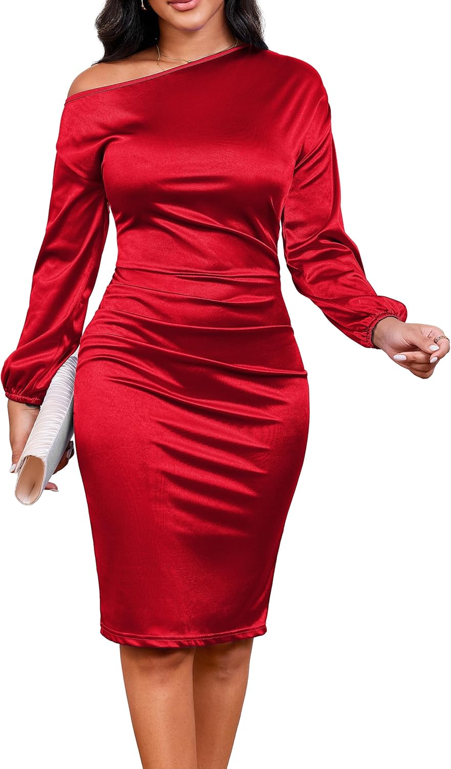 Yiershu Women's Sexy Fall Off Shoulder Bodycon Dress Elegant Long Sleeve Formal Cocktail Party Midi Maxi Dresses - Image 3