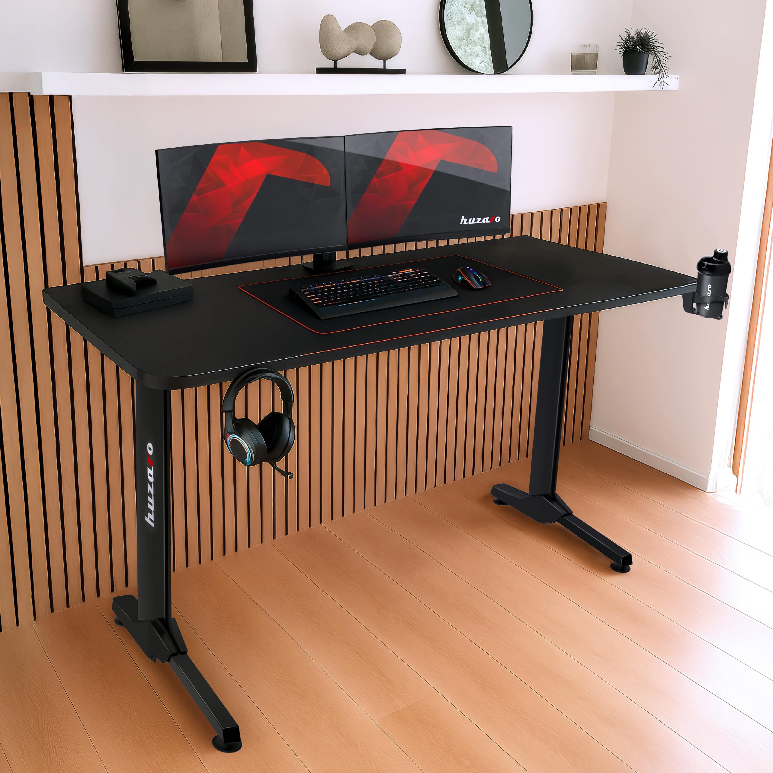 huzaro Hero 4.7 Hoekbureau Gaming Schrijf Computer Werktafel Bureautafel | Homeoffice Werkkamer Kantoor Gamer | Groot XXL Carbon Tafelblad | Kabelorganizer | 160 x 75 | Zwart