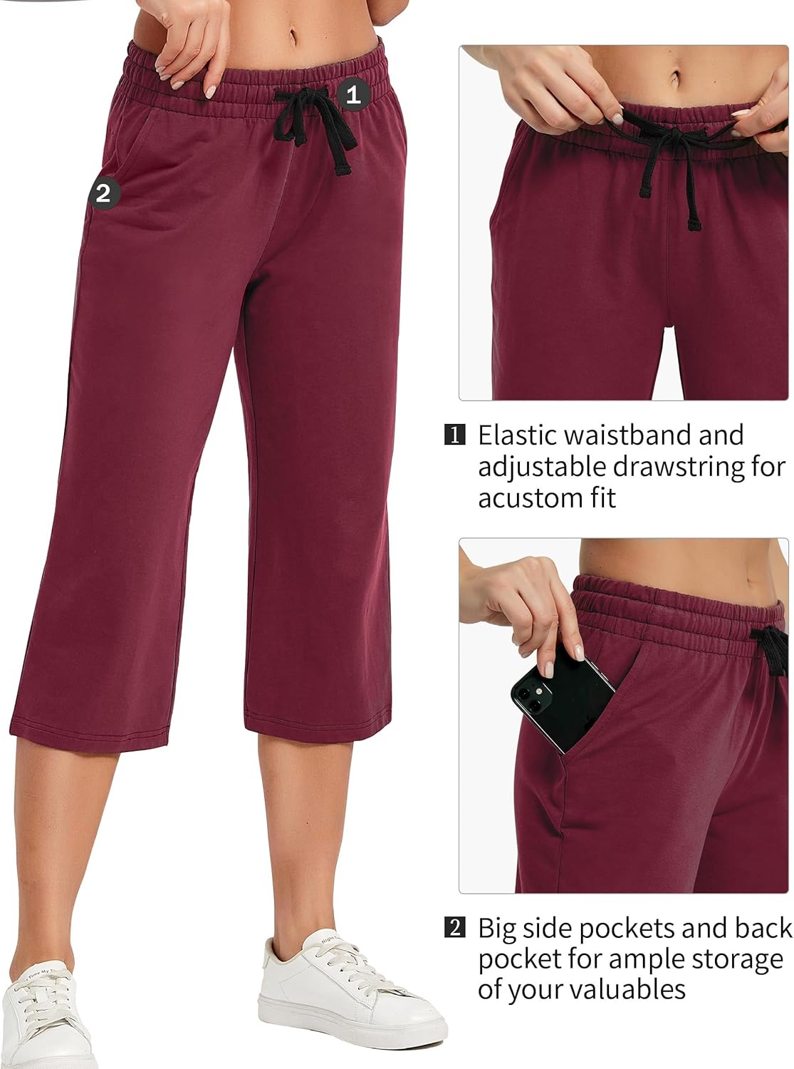 SPECIALMAGIC Women Capri Pants Cotton Yoga Wide Leg Pajama Pants Capris Sweatpants Sports - Image 4