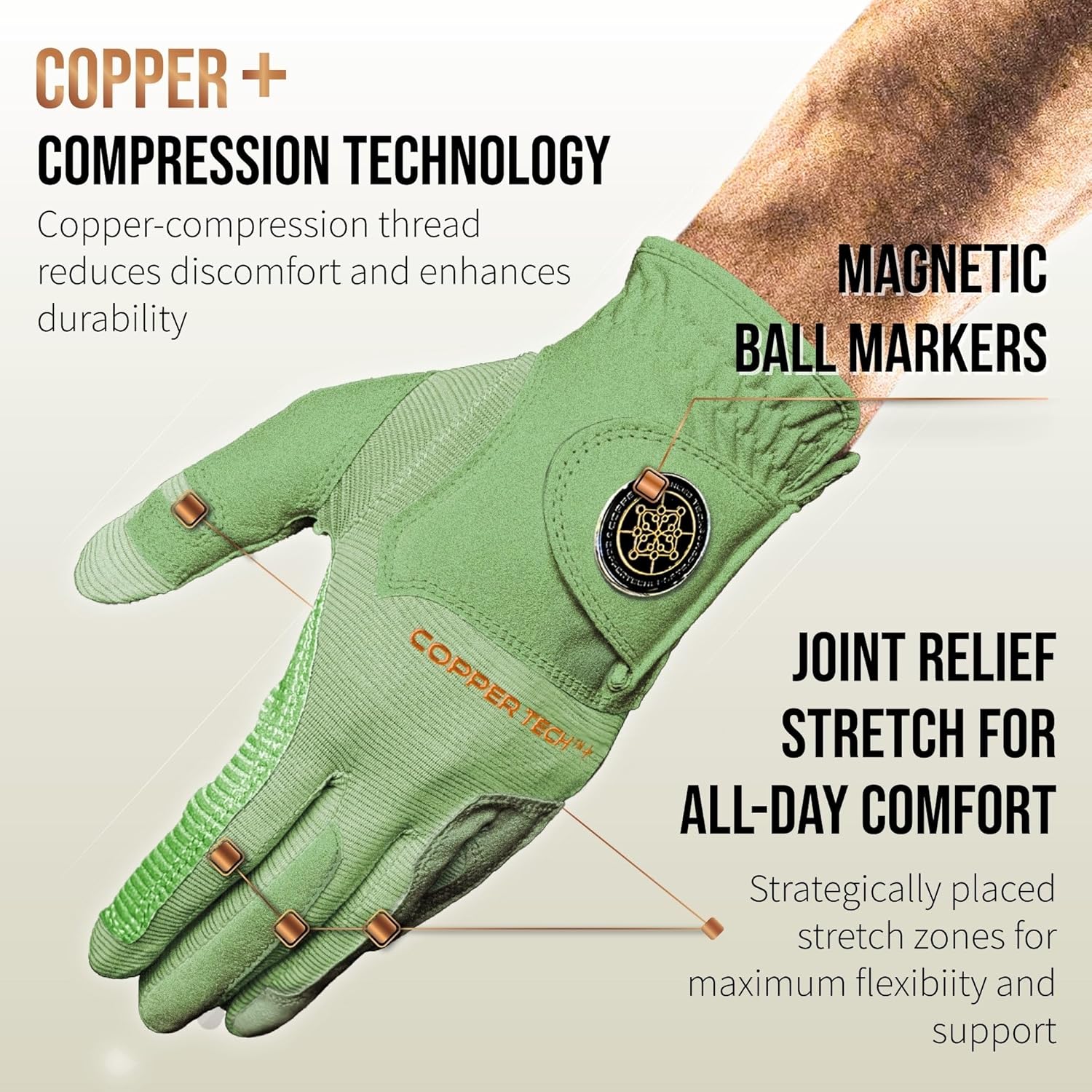 Copper Tech Plus Golf Gloves Men Right Handed Golfer or Left Handed Golfer (2nd Gen) | Copper Compression Joint Support Golf Glove - Image 2