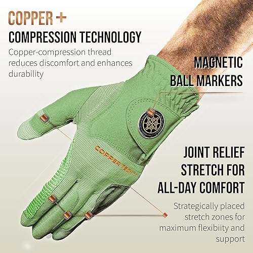 Miniatura 8 de Copper Tech Guantes de golf para hombre, talla única, para la mayoría de los usados en la mano izquierda para golfistas diestros