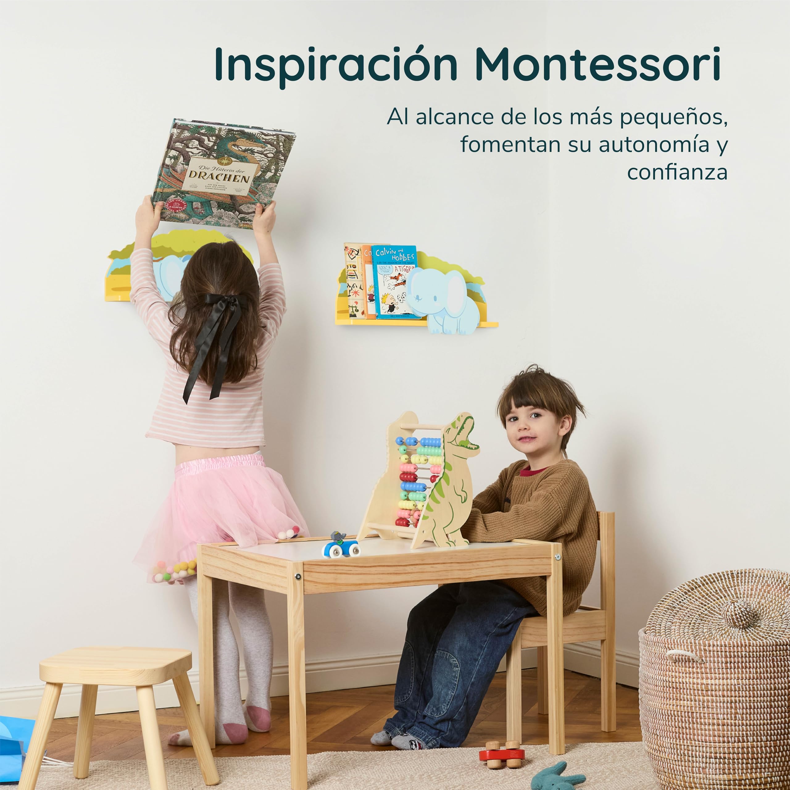 Twig & Leaf Estantería de Pared Infantil (Juego de 2), Madera Maciza, Flotante para Libros y Juguetes, diseño escandinavo, decoración de Pared Montessori y para habitación de bebé