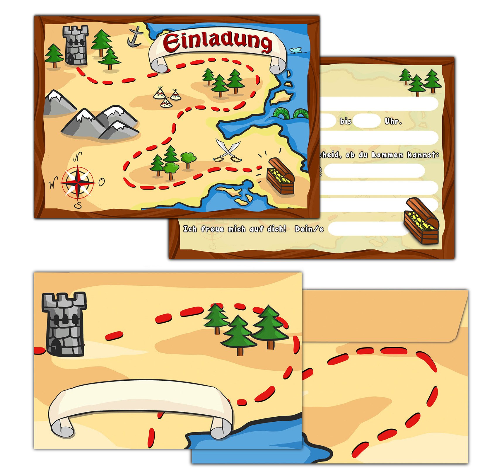 Sophies Kartenwelt 12 Inch Pirate Invitation Cards with Envelopes / Birthday Invitations Children Boys Girls / Invitations Pirate Party