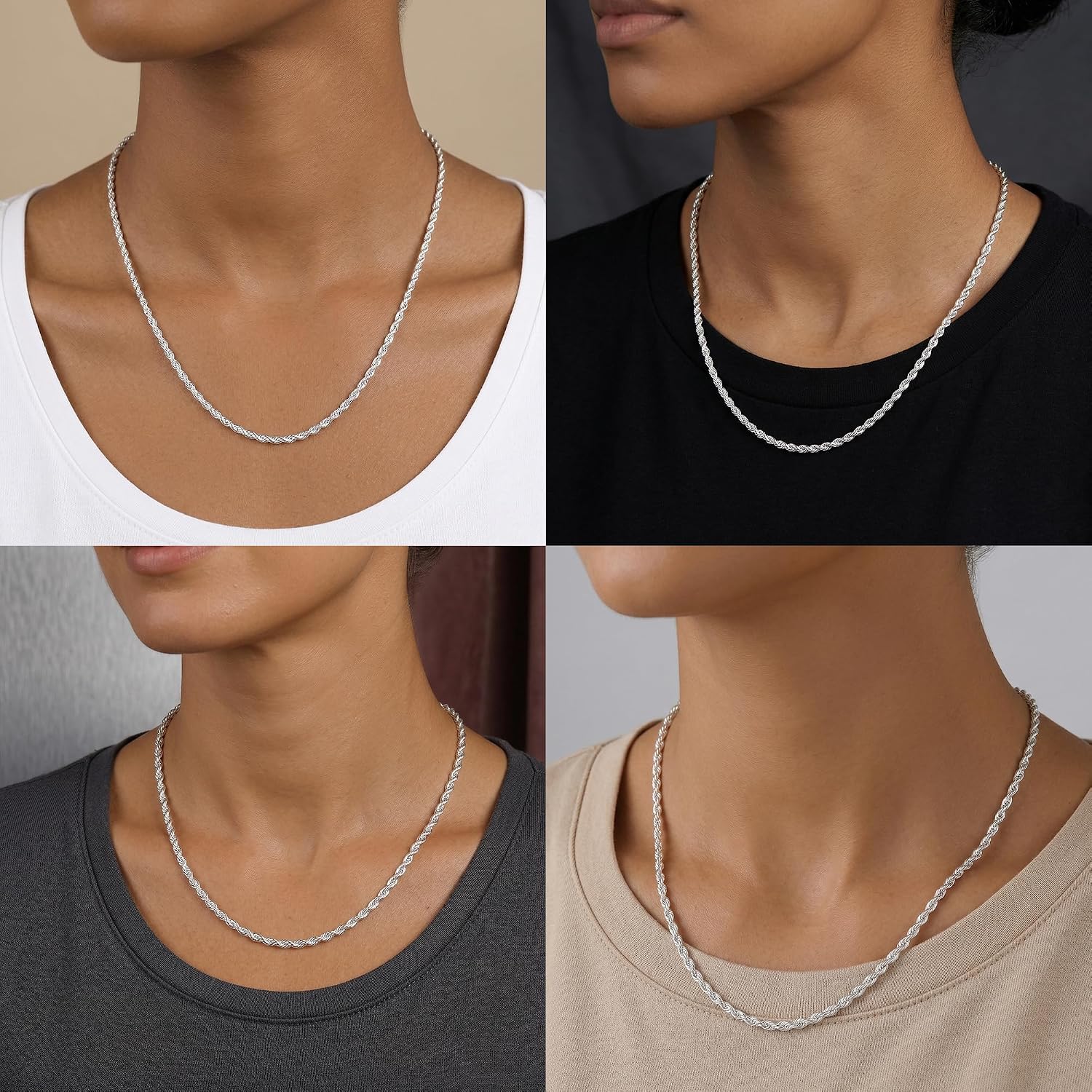 S925 Sterling Silver Chain Necklace for Women - 3.5mm S925 Sterling Silver Twisted Rope Chain Necklace Handmade Jewelry Silver Necklaces for Women 16/18/20/22/24 Inch