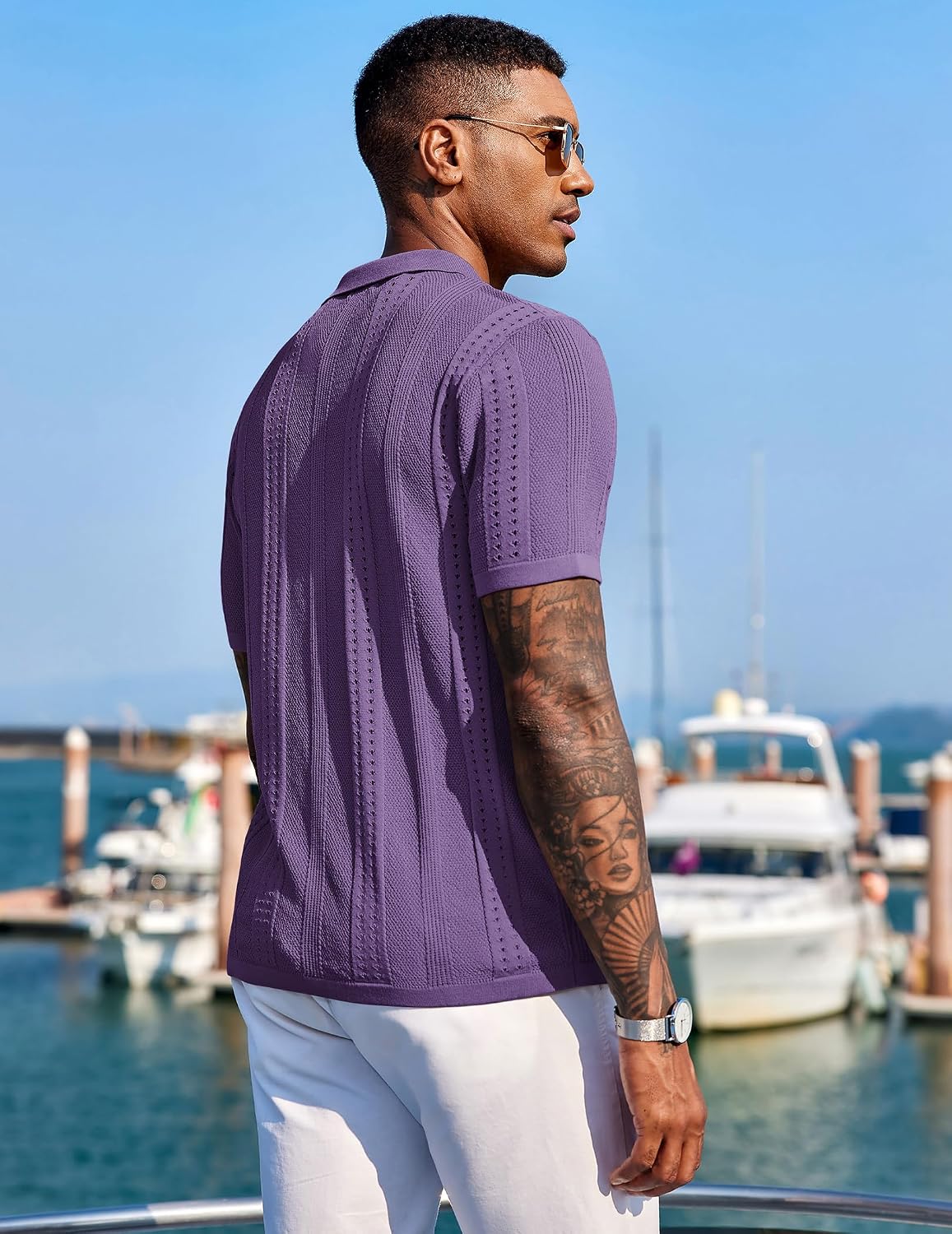 COOFANDY Men's Knit Shirts Short Sleeve Button Down Polo Shirt Summer Beach image 3