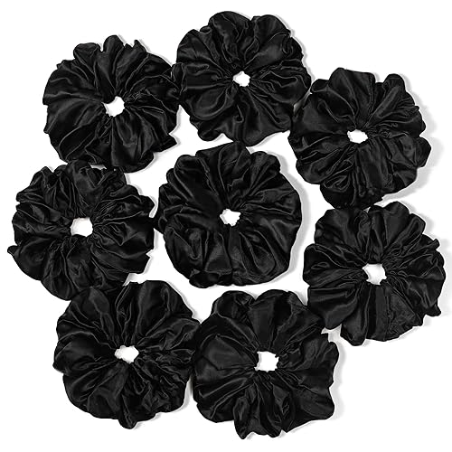 Coleteros negros para el cabello para mujer, coleteros grandes de satén extra, grandes, gigante, de gran tamaño, lindo Scrunchy para rizos y cabello