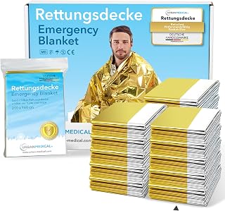 Premium Rettungsdecken - Schutz vor Kälte und Hitze - 5-15 Stück - Doppelseitige Notfalldecken - Gold/Silber - Große Rettungsfolien für Erste Hilfe - 210 x 160 cm