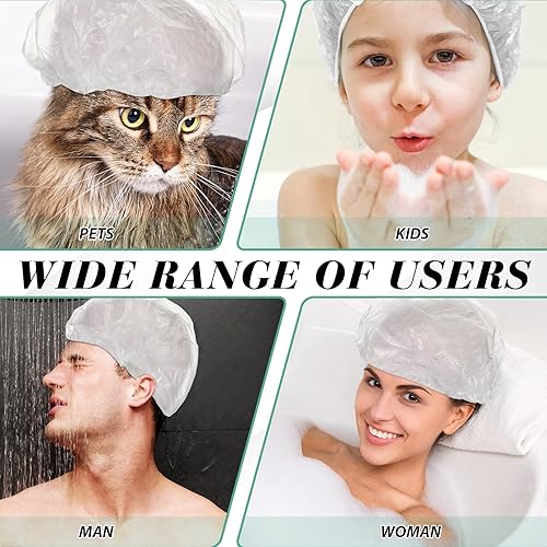 Miniatura 7 de Leyndo 1000 gorros de ducha desechables de plástico impermeables a granel, procesamiento de cabello elástico, grueso e impermeable, para mujeres,