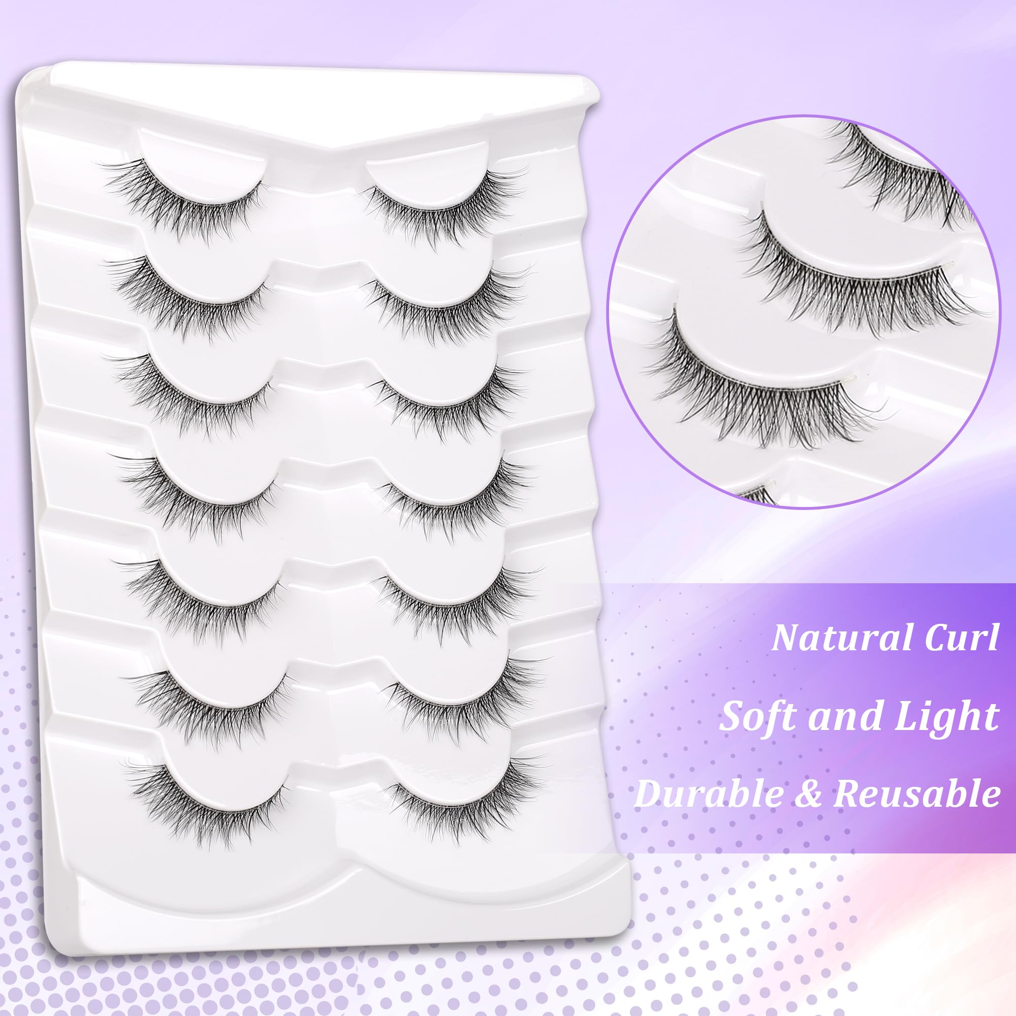 Himirell False Eyelashes 3D Lightweight Natural Comfortable Demi Wispy Cat Eye Lashes Clear Band Daily Eyelashes Strips Fluffy Soft Fake Eyelashes Packs - Image 4
