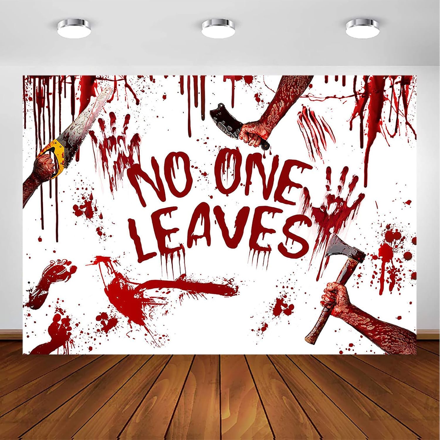 Avezano Halloween Party Backdrop Mischief Bloody Backdrop Footprints Handprints Floor Splatter Party Decor Photoshoot Zombie Vampire Party Supplies Photo Booth Halloween Decorations