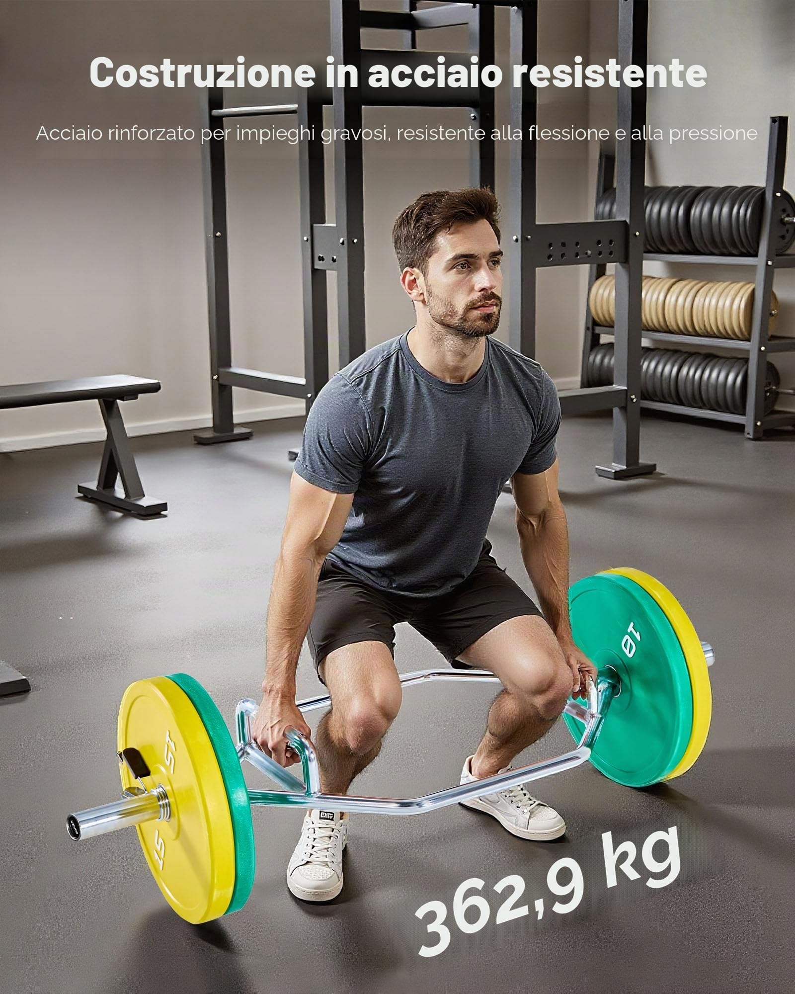 VEVOR Barra Manubrio Esagonale con Impugnatura Antiscivolo per Allenamento 50 mm Capacità Carico 360 kg, Attrezzatura per Sollevamento Pesi Allenamento della Forza, da Palestra per Squat, Argento