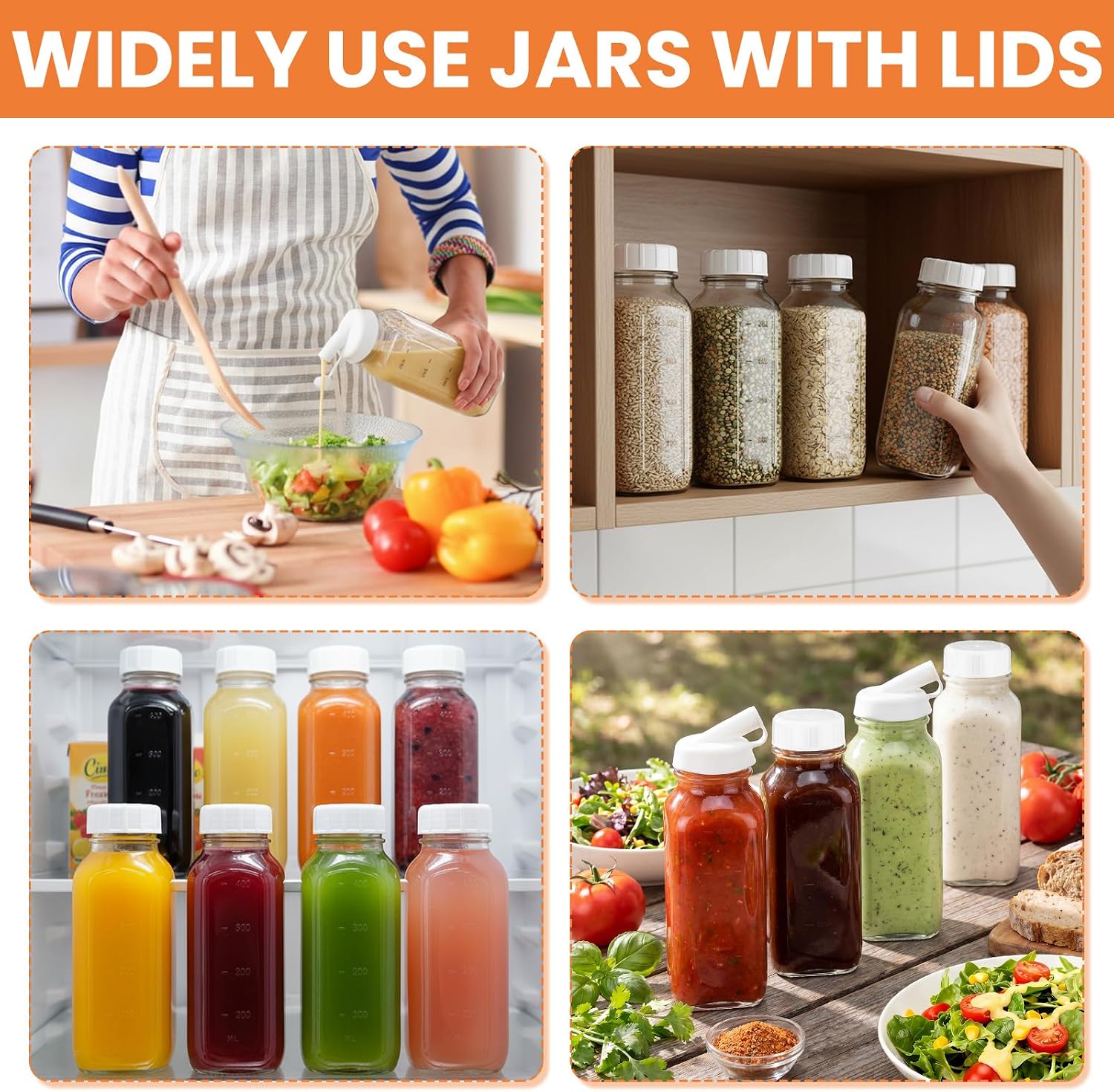 4 Pcs 16 oz Salad Dressing Shaker Glass Dispenser with Silicone Pour Spout and Tamper-proof Lid Refillable Salad Dressing Dispenser Mixer Shaker for Sauces Ketchup Sour Cream Syrup