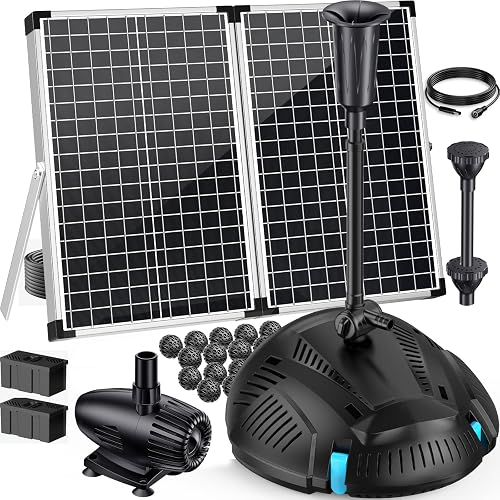 Antfraer 70W Solar Pond Filter with Water Pump, Solar Pond Filter with Water Shortage Protection, Pond Pump with 17FT +10FT Cord For Fish Pond Garden Waterfall Clean & Clear