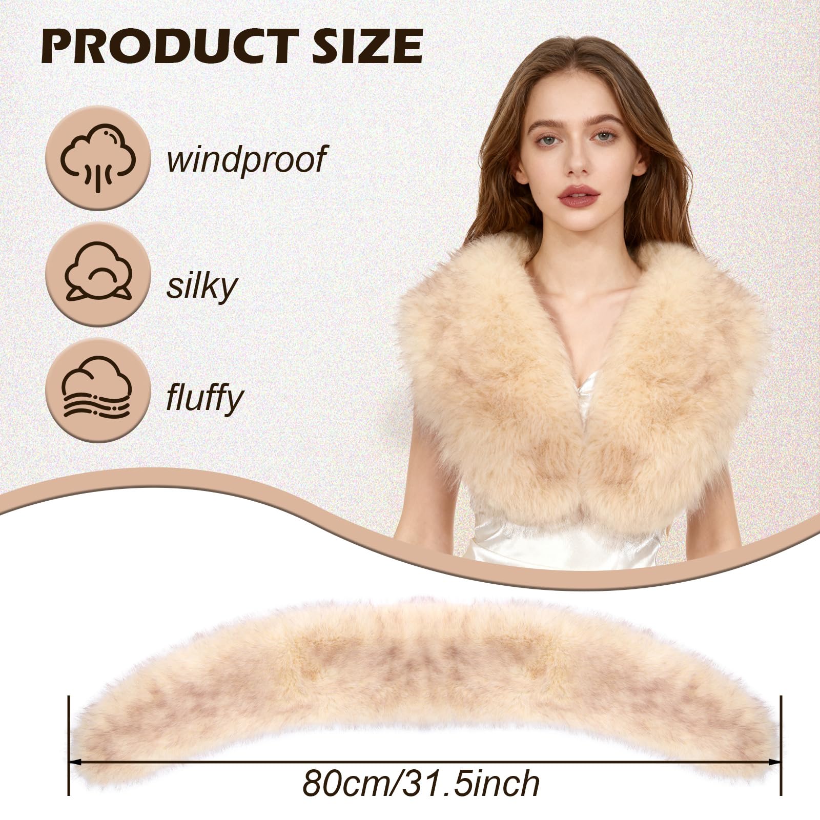 XEPST Châle en fausse fourrure pour femme, col en fausse fourrure pour femme, écharpe enveloppante d'hiver cache-cou (beige)