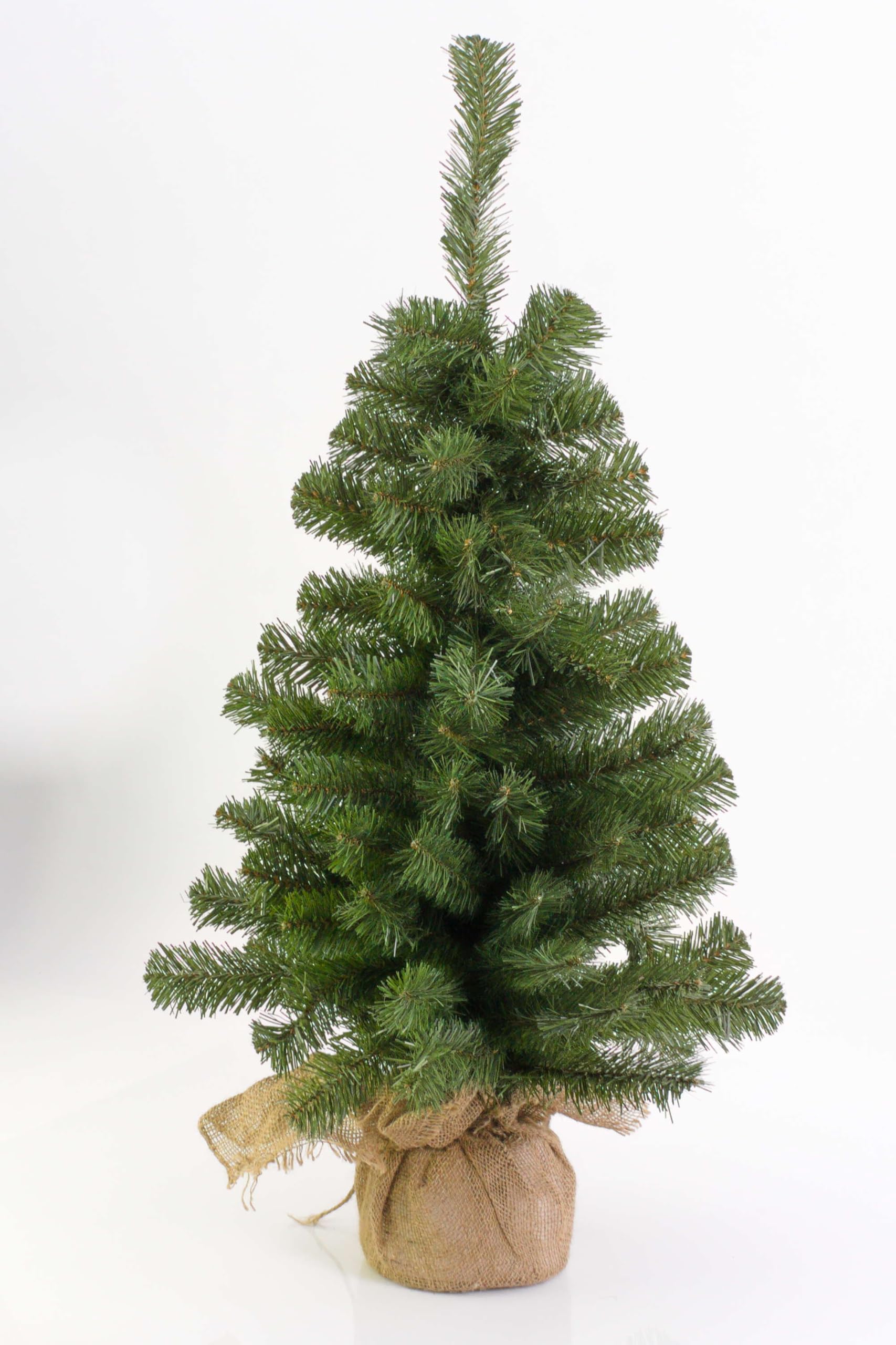 artplants.de Mini Albero di Natale WARSCHAU, Verde, 60cm, Ø 40cm | Sacco di Iuta - Albero Tessile/Abete di Natale