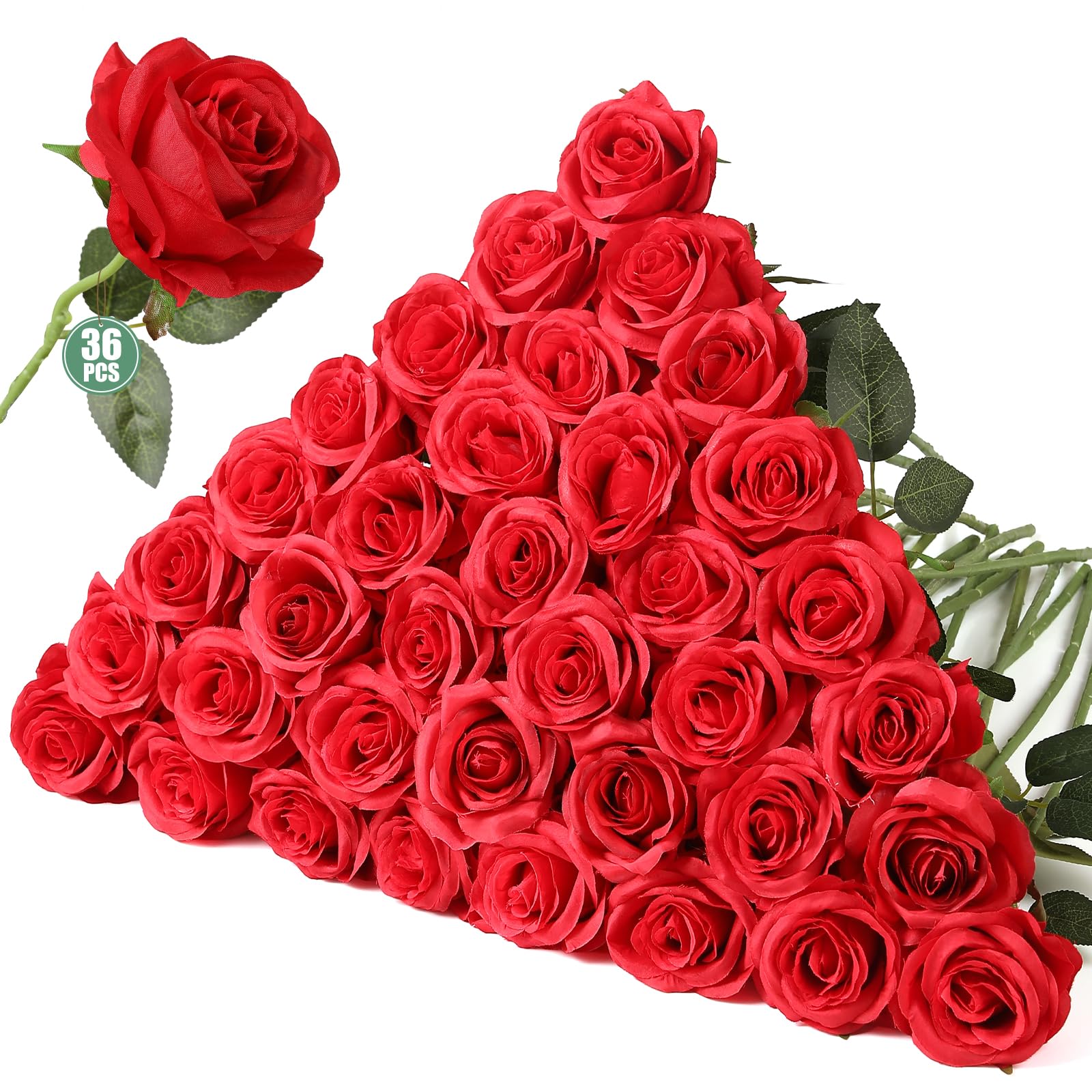 20Pcs Red Silk Rose Artificial Flowers - 17 Inch Stem - For Bouquets, Home Decor, Party