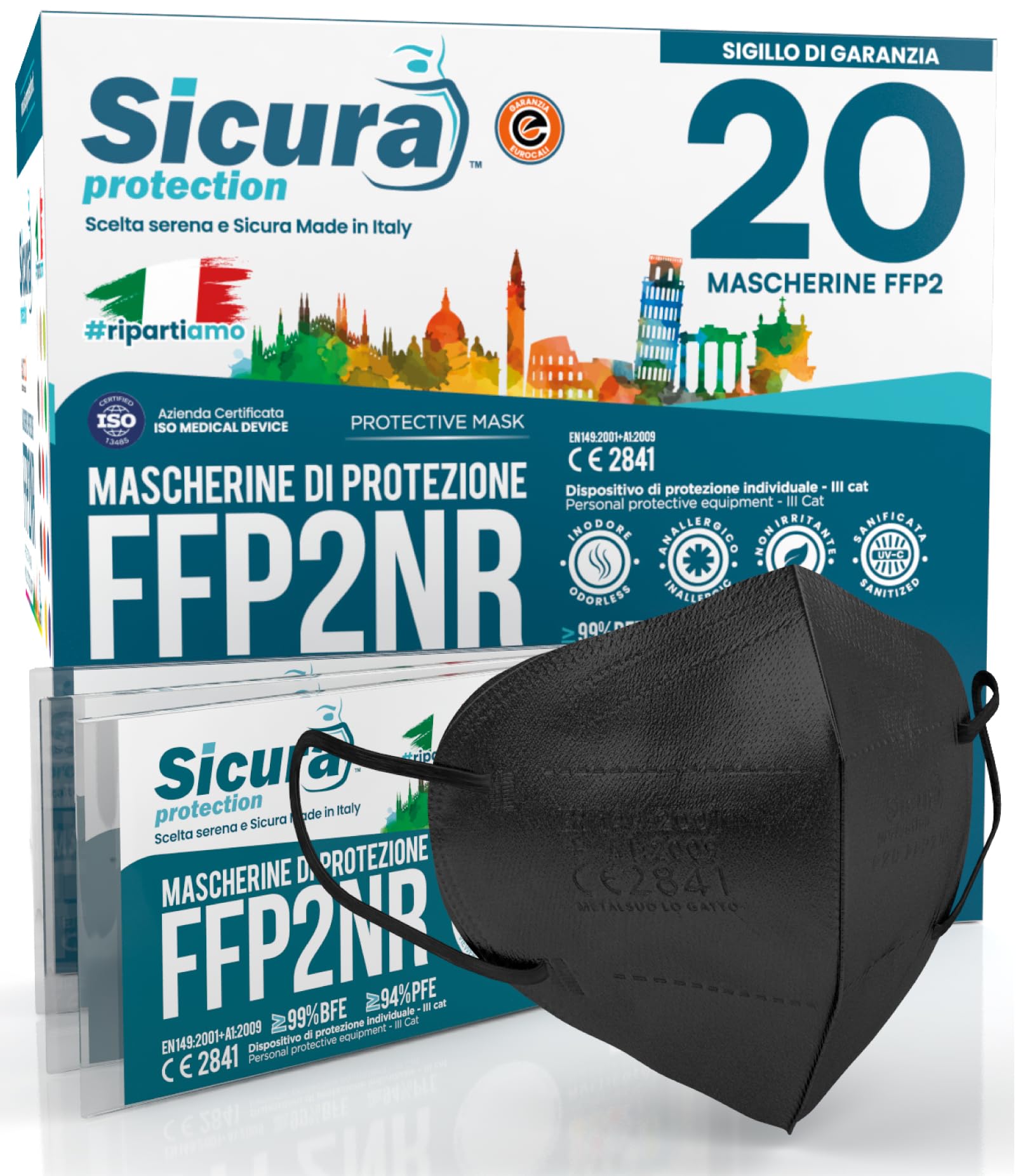 Mascherine FFP2 Certificate BIANCHE SICURA - Made In Italy, BFE ≥99%, Confezione Da 20 Pezzi - Foto 11