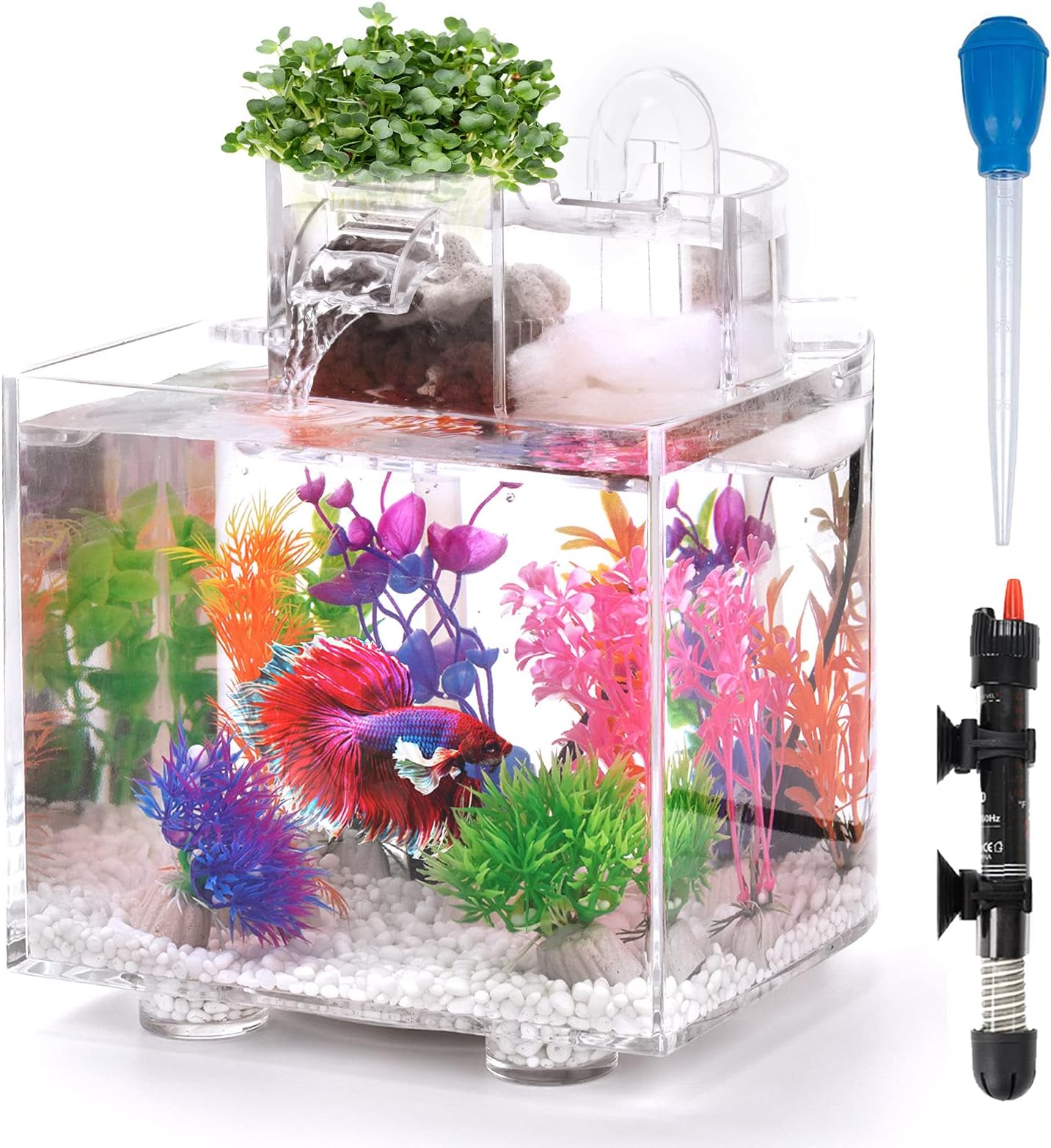 2 Gallon Betta Fish Tank Aquarium, Hydroponics Growing System
