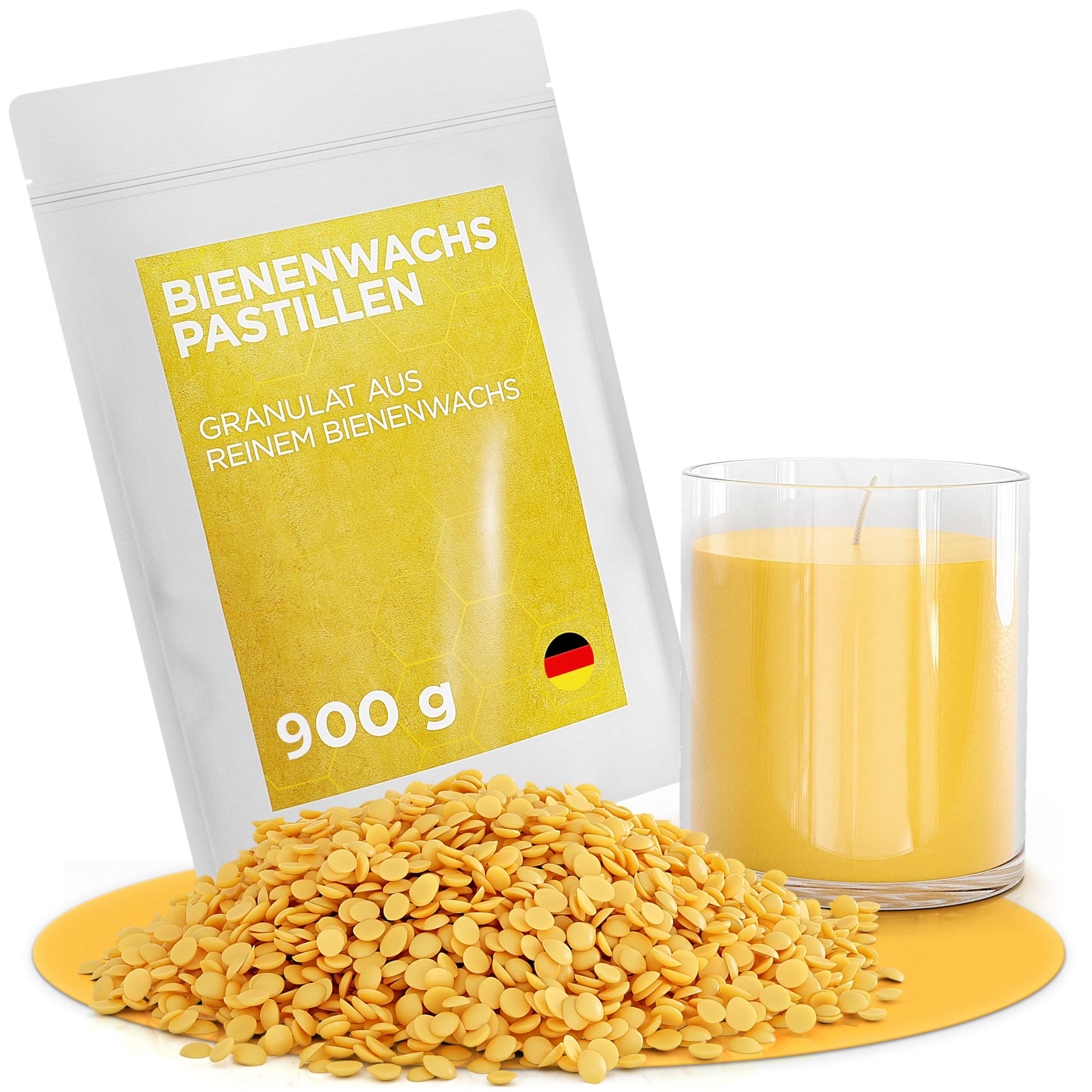 molinoRC 900g Bienenwachs Pastillen [100% Natur] - rein duftendes Bienenwachs für Kosmetik und Kerzen - Beeswax Wachspastillen