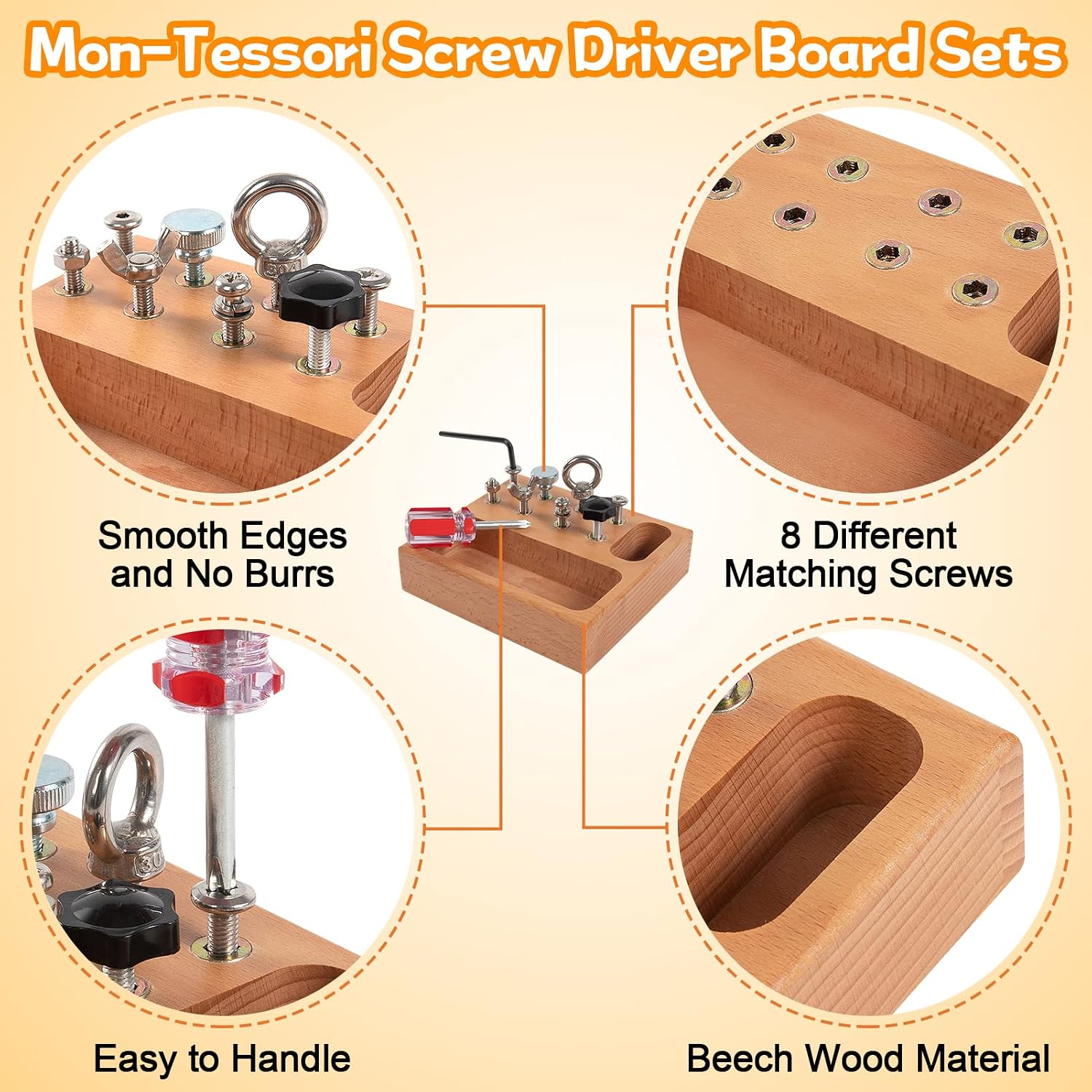 Mon-Tessori Screw Driver Board Sets- Wooden Learning Sensory Bin Toys Preschool Materials- Fine Motor Skills Toys for 3 4 5 6 Year Old and Toddlers