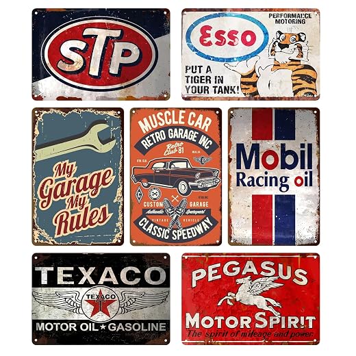 Garage Signs For Men - 7 Pcs Vintage Metal Tin Signs Retro Garage Signs For Men Wall Decorations Old Car Shop Posters Oil And Gas Station Sign Man Cave Decor 8×12 Inch（7pcs）