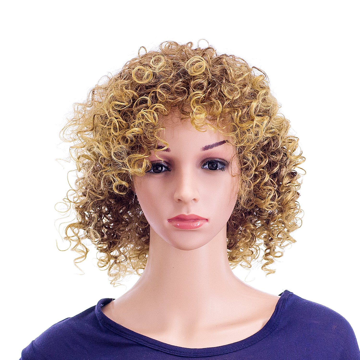 SWACC 12-Inch Short Big Bouffant Curly Wigs for Women Synthetic Heat Resistant Fiber Hair Pieces with Wig Cap (Light Brown Auburn Blonde Mixed)