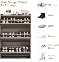 Vista 5 de GarveeHome Zapatero con 3 cajones abatibles, organizador de zapatos de madera con estante ajustable, almacenamiento de zapatos para entrada, armario