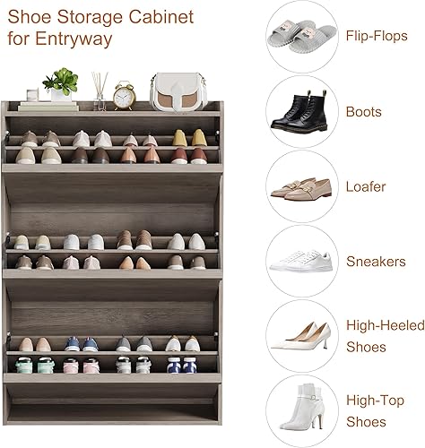 Miniatura 6 de GarveeHome Zapatero con 3 cajones abatibles, organizador de zapatos de madera con estante ajustable, almacenamiento de zapatos para entrada, armario