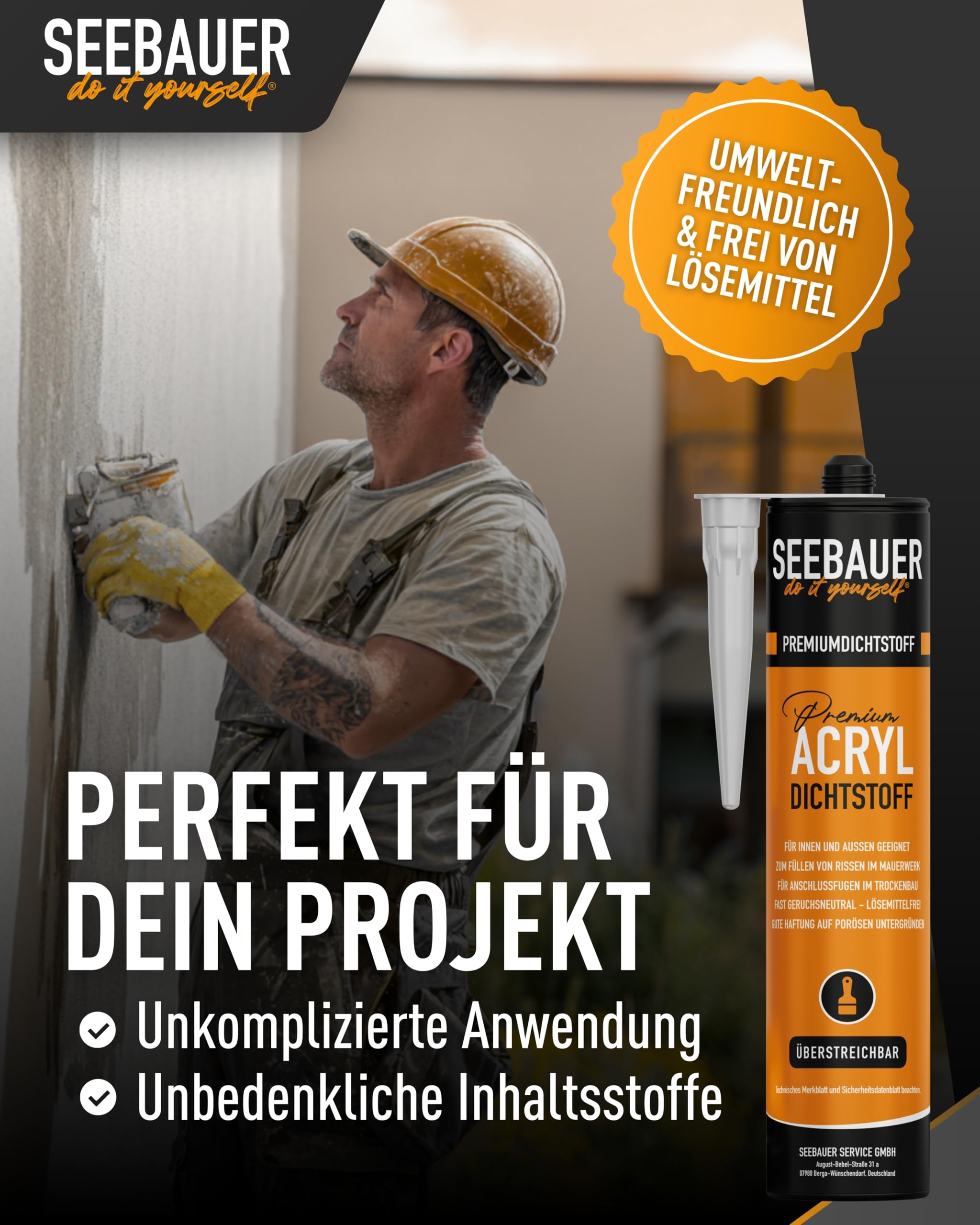 Acryl Dichtstoff Weiß 300 ml - Besonders elastische Dichtmasse - Einfach überstreichbar für Innen- & Außenbereich - Maler-Acryl für Fugen & Risse (12 Stück)