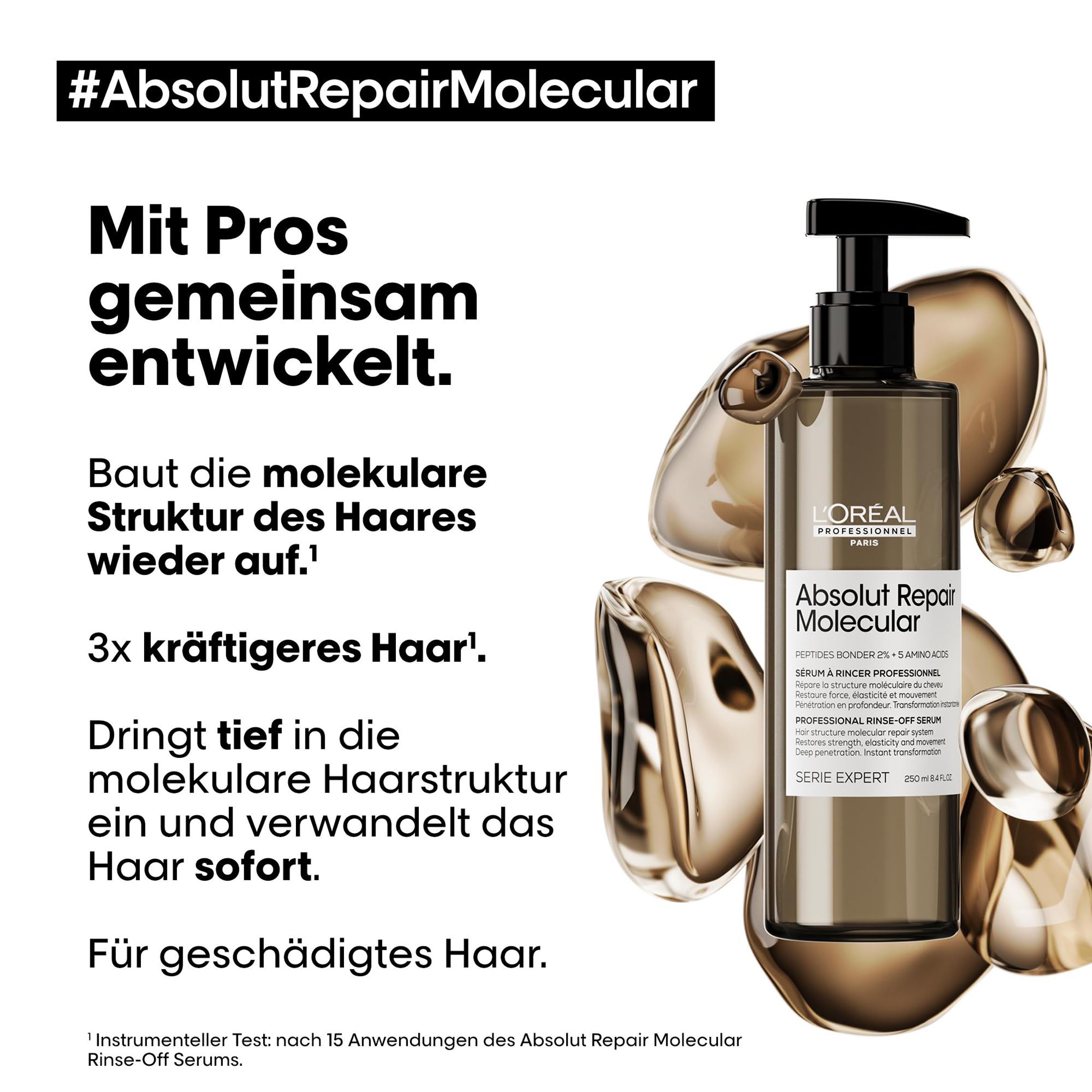 L'Oréal Professionnel Treatment-Set für strukturgeschädigtes Haar, Zur molekularen Tiefenreparatur, Mit Peptidbondern und Aminosäuren, Serie Expert, Absolut Repair Molecular Rinse-Off Serum & Leave-in