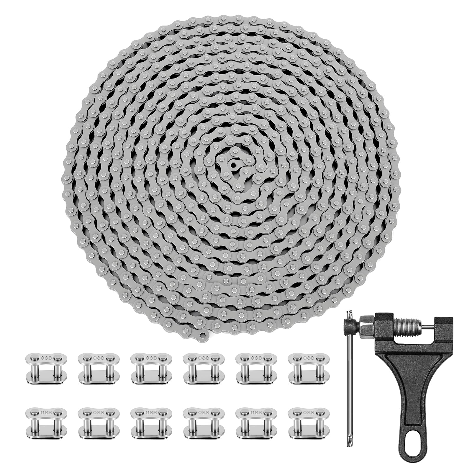 428 Roller Chain 20 Feet 478 Links, 08B Simplex Roller Chain for Chain Driven Sliding Gate Garage Openers, Extension 08B Metric Standard 428#, Includes Chain Breaker and 12 Connecting Links