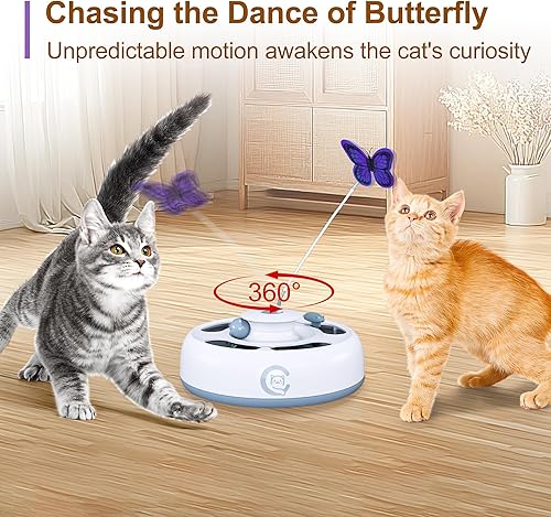 Miniatura 7 de Cat Toys - Juguete interactivo automático 3 en 1 para gatito, ratón de emboscada en movimiento, mariposa aleteando, bolas de pista, alimentado por