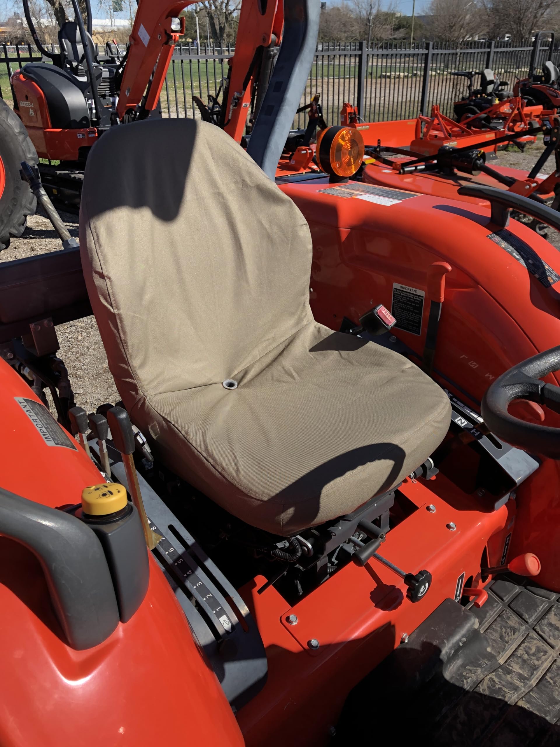Durafit Seat Covers, KU20-X4 Compatible with Kubota MX5800/MX6000 Tractor. Exact Fit seat Covers for one Piece high Back Plastic seat. Taupe Twill