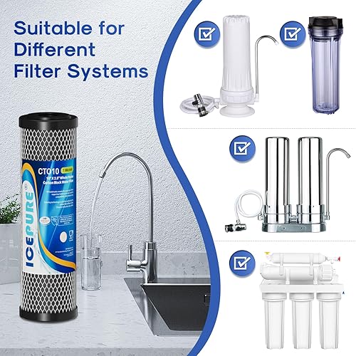 Miniatura 7 de ICEPURE Cartucho de filtro de agua de sedimentos de carbono CTO para toda la casa de 1 micrón, 2.5 x 10 pulgadas, compatible con DuPont WFPFC8002,