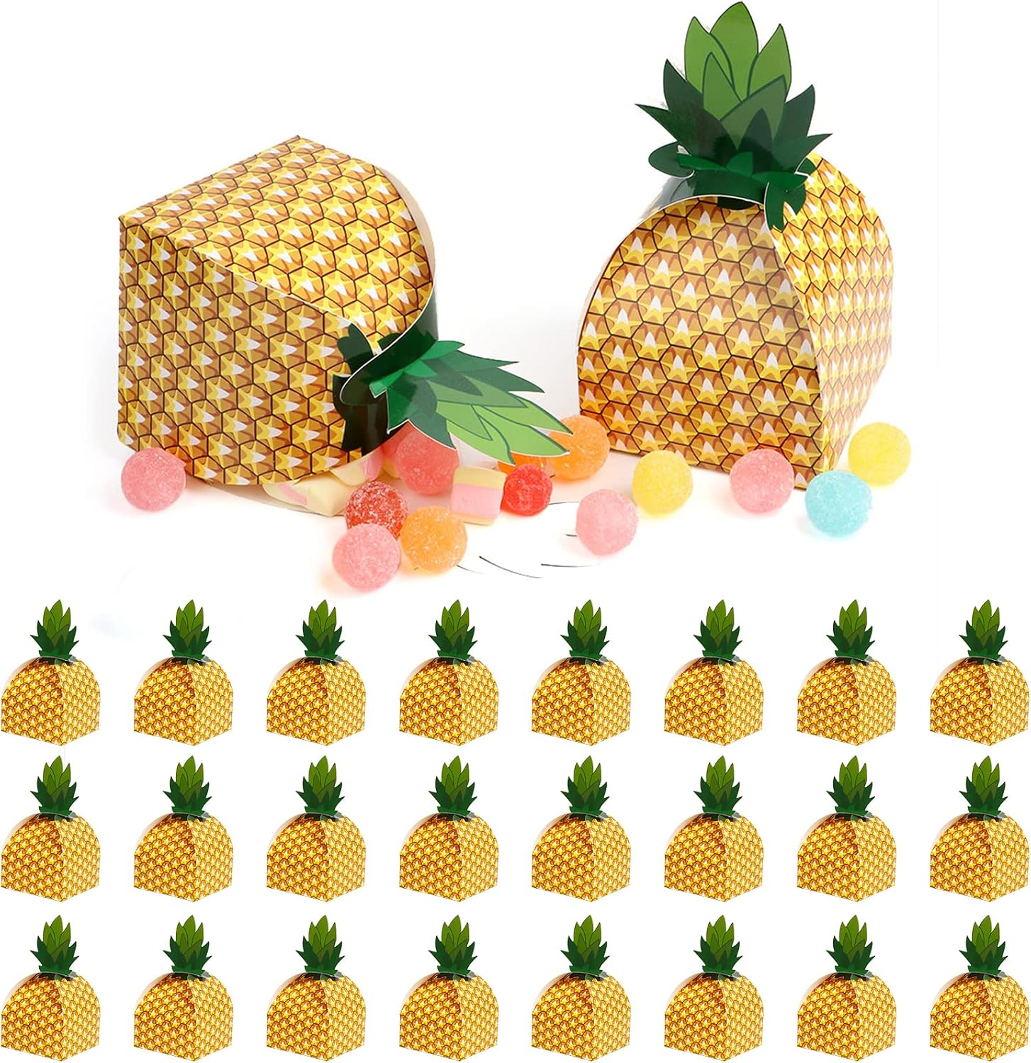 OurWarm 24pcs Pineapple Favor Boxes 3D Large Pineapple Gift Boxes Tropical Hawaiian Luau BBQ Summer Beach Pool Fruit Party Decorations