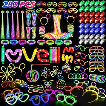 Party Supplies, Glow in the New Year's Dark Party Favors for Adults Kids, 27 Carnival Accessories, 56 LED Light Up Toys Bulk, 100 Glow Sticks Party Pack, Neon Party Supplies & Decorations
